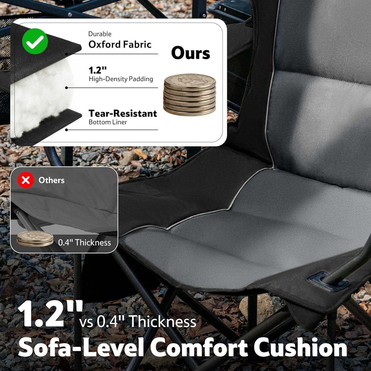 image:imageNaturehike Oversized Camping Chair with Cooler Bag Heavy Duty Lawn Chair Support 450 LBS Portable Padded Outdoor Folding Chair 2 PackGranite Black
