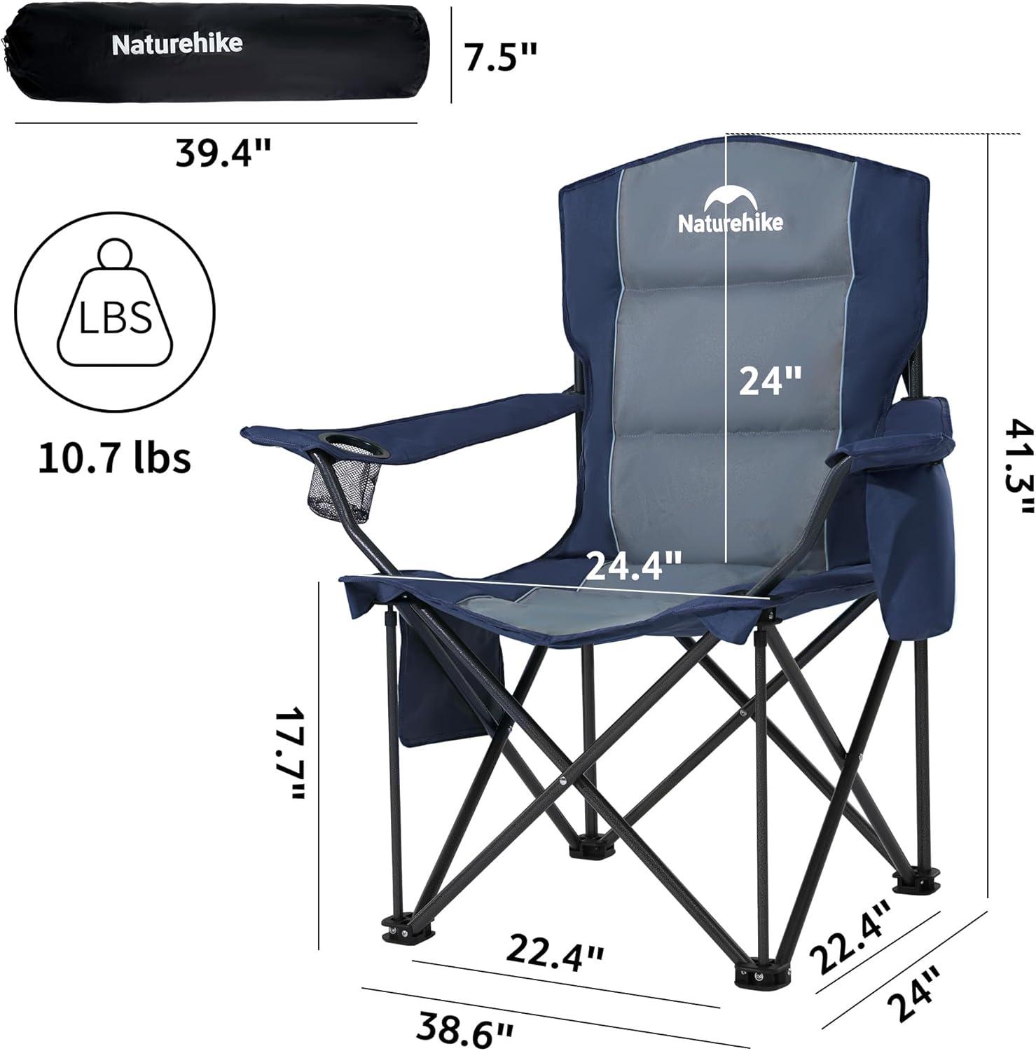 image:imageNaturehike Oversized Camping Chair with Cooler Bag Heavy Duty Lawn Chair Support 450 LBS Portable Padded Outdoor Folding Chair 2 PackSummit Blue