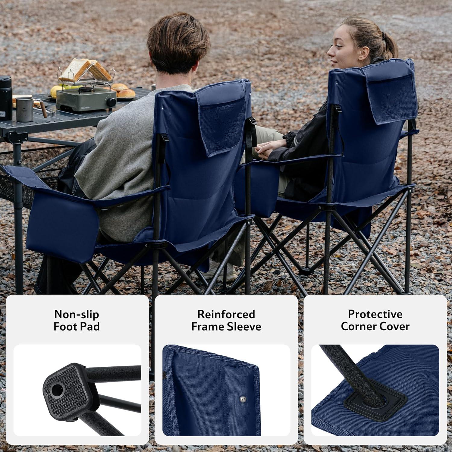 image:imageNaturehike Oversized Camping Chair with Cooler Bag Heavy Duty Lawn Chair Support 450 LBS Portable Padded Outdoor Folding Chair 2 PackSummit Blue