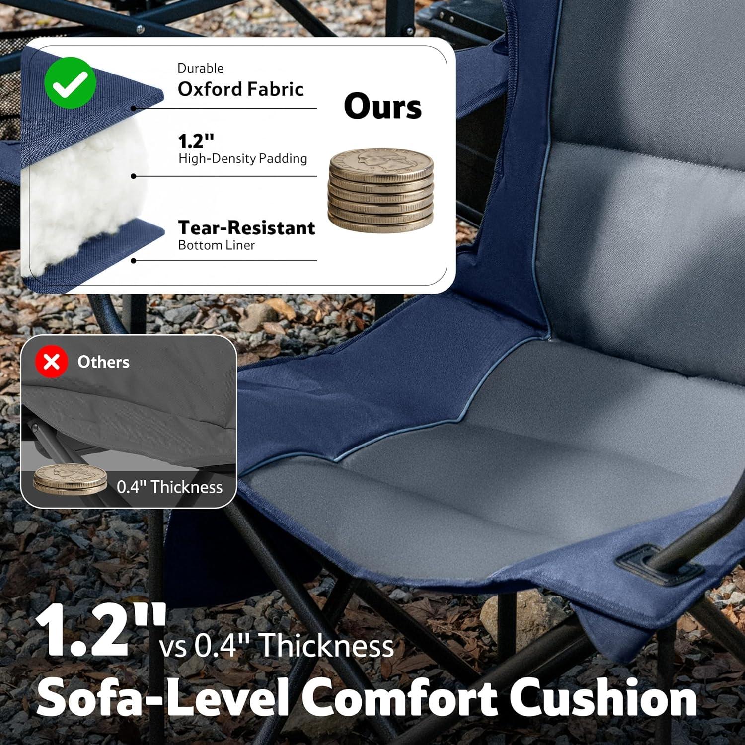 image:imageNaturehike Oversized Camping Chair with Cooler Bag Heavy Duty Lawn Chair Support 450 LBS Portable Padded Outdoor Folding Chair 2 PackSummit Blue