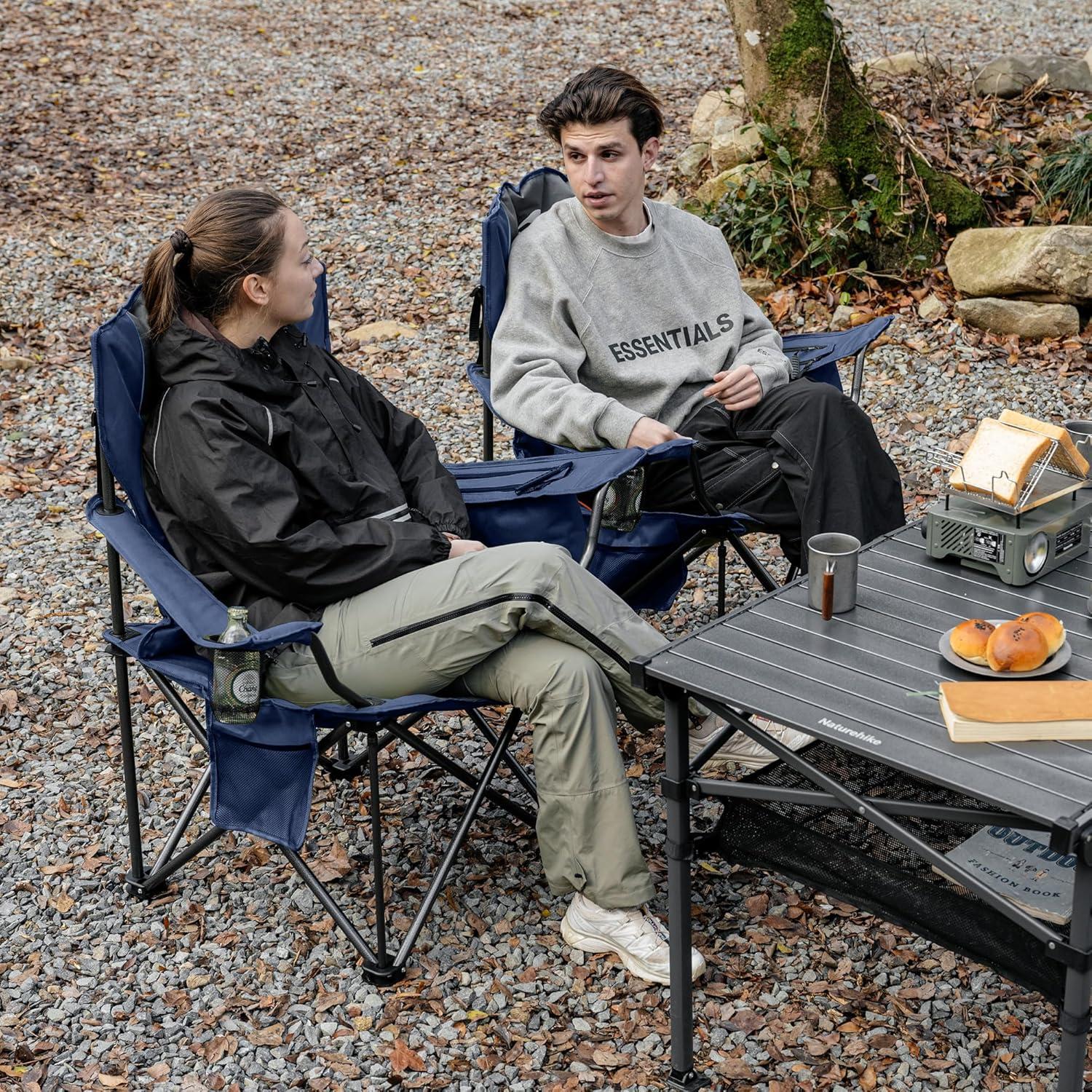 image:imageNaturehike Oversized Camping Chair with Cooler Bag Heavy Duty Lawn Chair Support 450 LBS Portable Padded Outdoor Folding Chair 2 PackSummit Blue