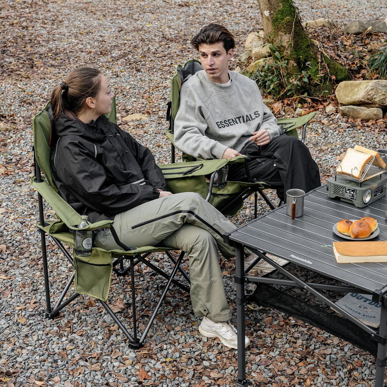 image:imageNaturehike Oversized Camping Chair with Cooler Bag Heavy Duty Lawn Chair Support 450 LBS Portable Padded Outdoor Folding Chair 2 PackWilderness Green