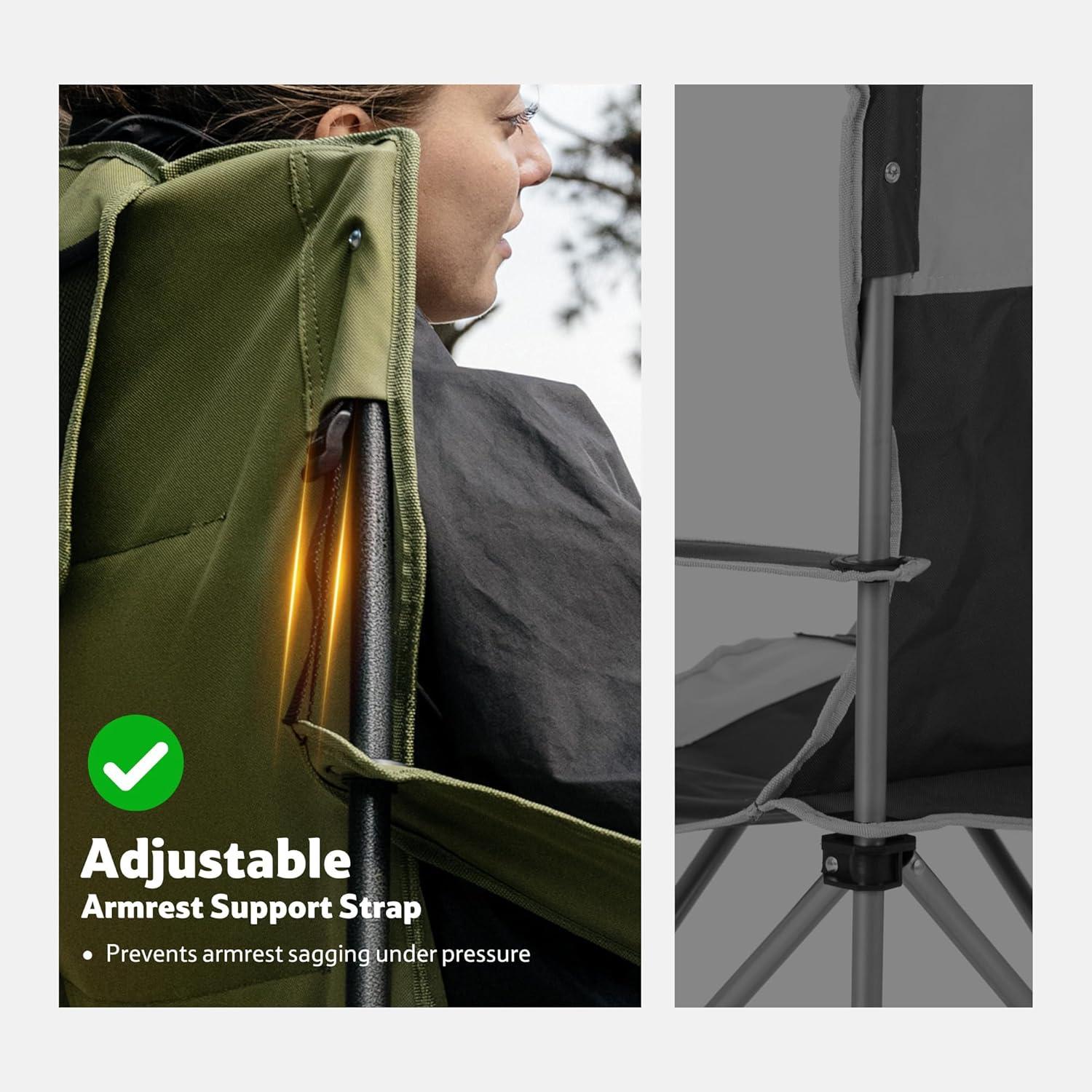image:imageNaturehike Oversized Camping Chair with Cooler Bag Heavy Duty Lawn Chair Support 450 LBS Portable Padded Outdoor Folding Chair 2 PackWilderness Green