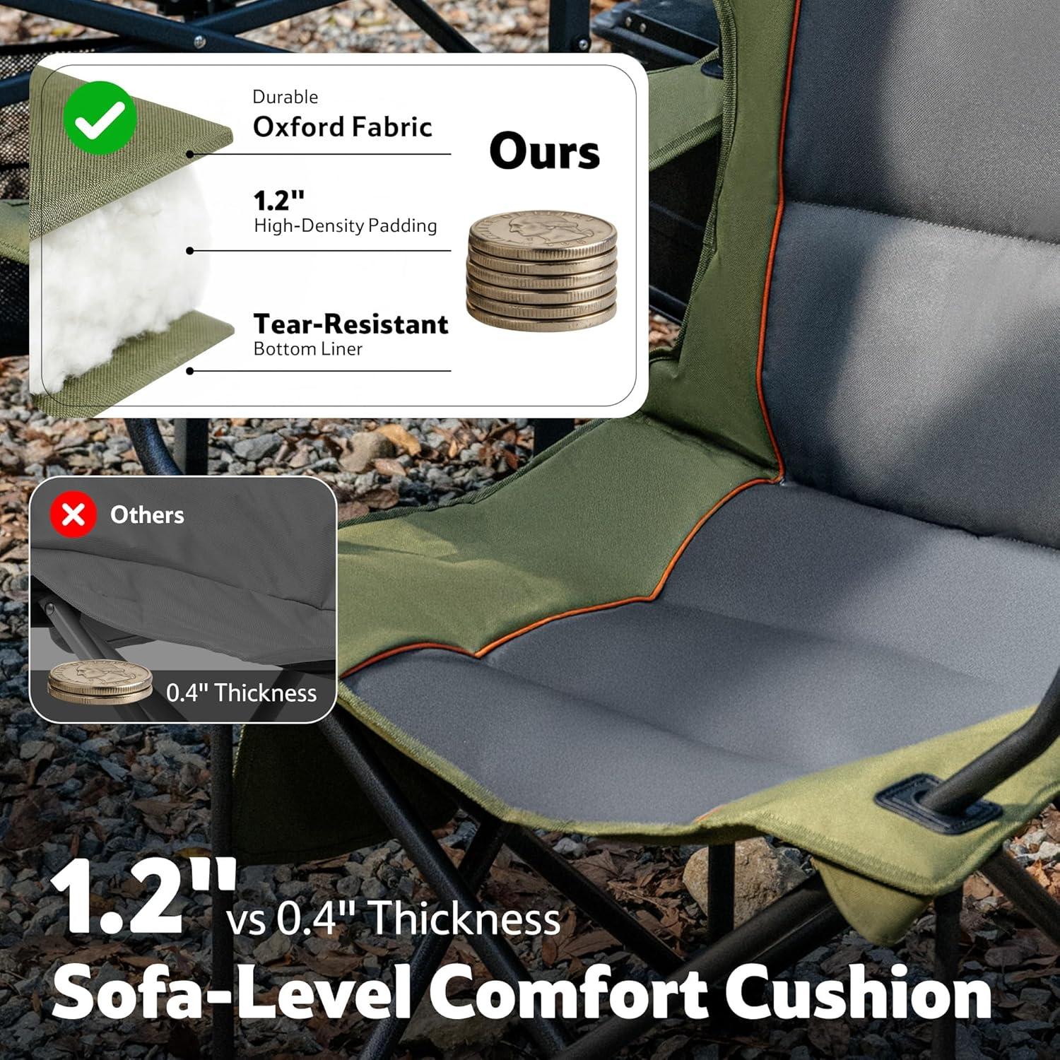 image:imageNaturehike Oversized Camping Chair with Cooler Bag Heavy Duty Lawn Chair Support 450 LBS Portable Padded Outdoor Folding Chair 2 PackWilderness Green