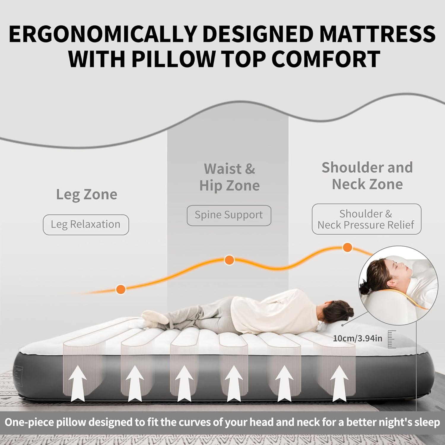 image:imageNaturehike Pillow Top Plush Compact King Air Mattress with Rechargeable Builtin Pump 992 LBS Support Blow Up Bed with Annular Air Column Structure Inflatable Airbed for Home Camping GuestsCompact King7874 x 709in