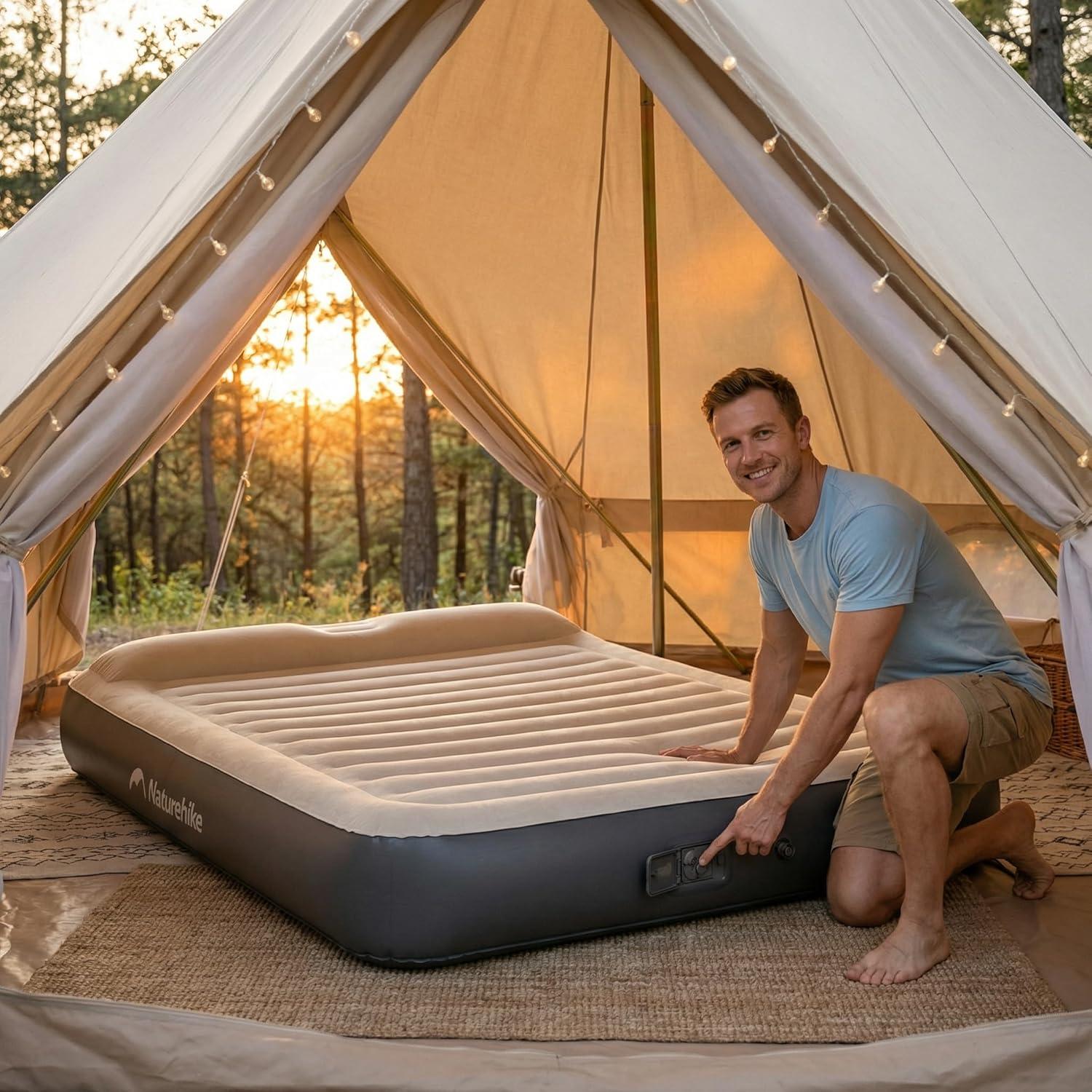image:imageNaturehike Pillow Top Plush Compact King Air Mattress with Rechargeable Builtin Pump 992 LBS Support Blow Up Bed with Annular Air Column Structure Inflatable Airbed for Home Camping GuestsCompact King7874 x 709in