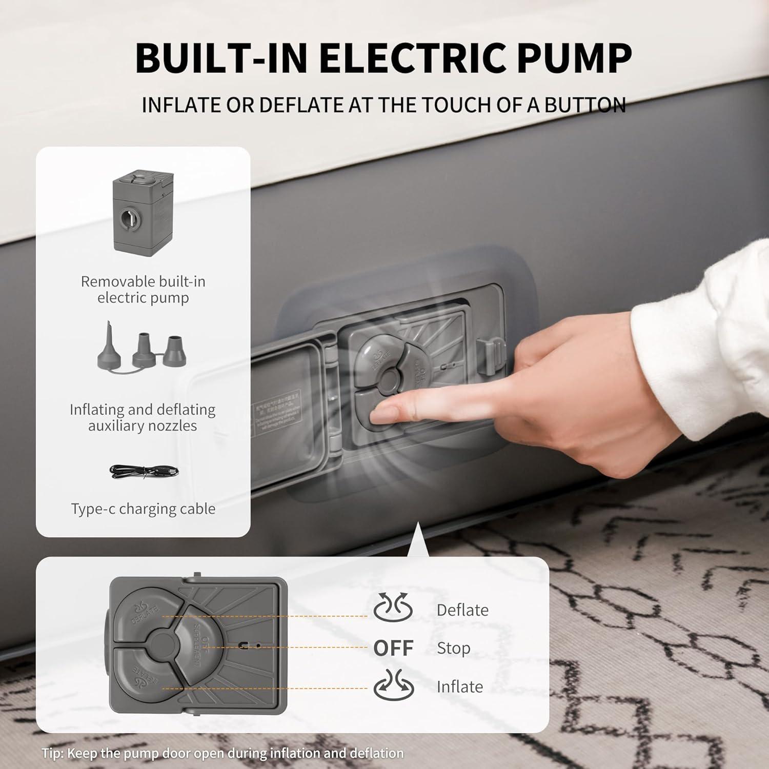 image:imageNaturehike Pillow Top Plush Compact King Air Mattress with Rechargeable Builtin Pump 992 LBS Support Blow Up Bed with Annular Air Column Structure Inflatable Airbed for Home Camping GuestsCompact King7874 x 709in