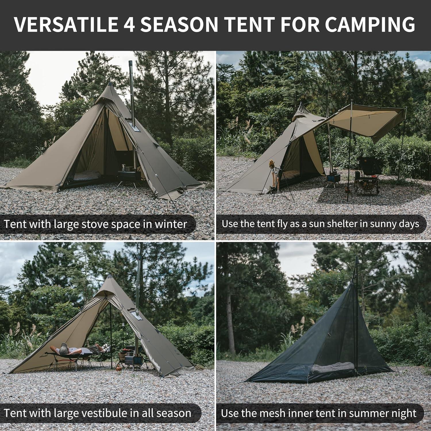image:imageNaturehike Ranch Fire 4 Season Teepee Tent 2 Person Hot Tent with Stove Jack Windproof Waterproof Cold Weather Winter Tents for Campingbrown green24 Person