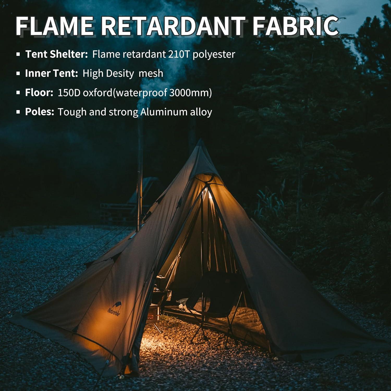 image:imageNaturehike Ranch Fire 4 Season Teepee Tent 2 Person Hot Tent with Stove Jack Windproof Waterproof Cold Weather Winter Tents for Campingbrown green24 Person