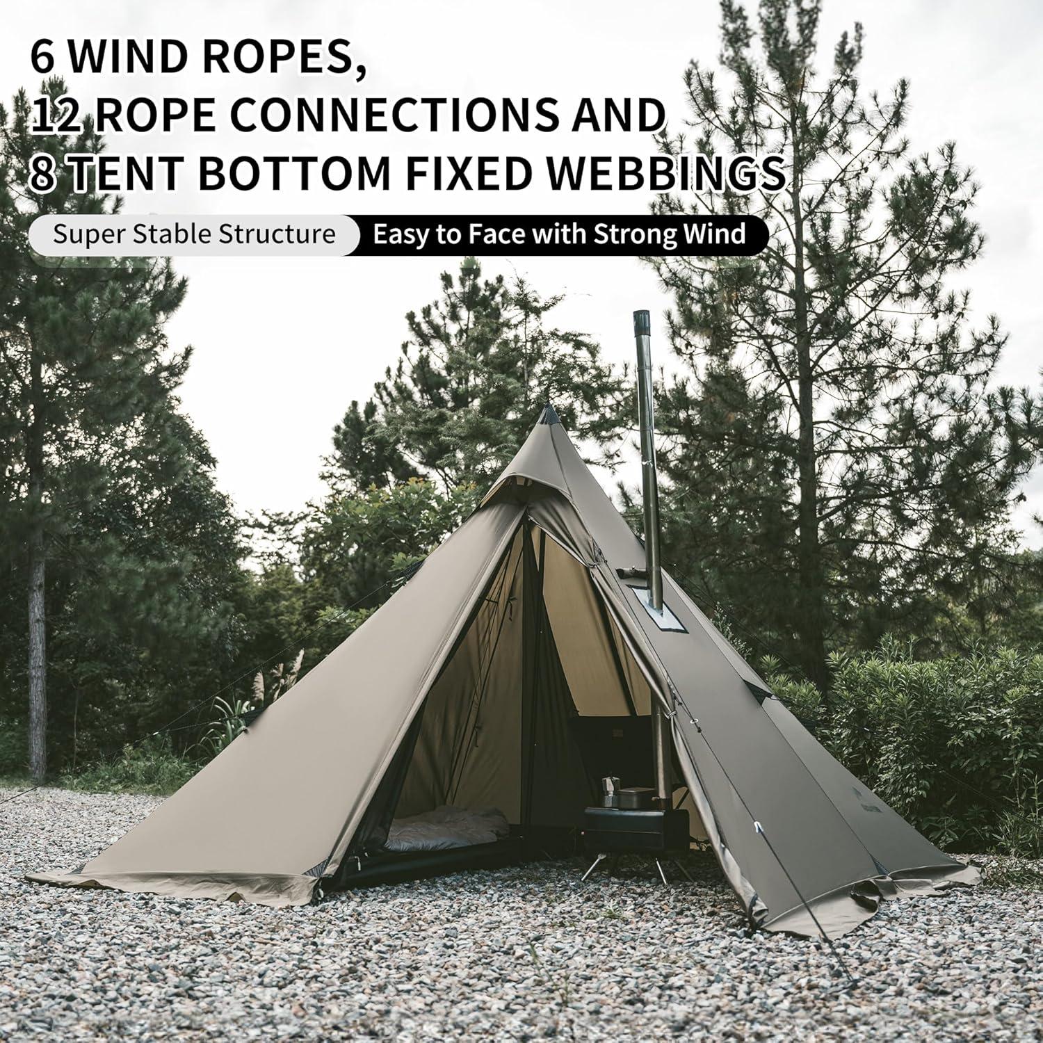 image:imageNaturehike Ranch Fire 4 Season Teepee Tent 2 Person Hot Tent with Stove Jack Windproof Waterproof Cold Weather Winter Tents for Campingbrown green24 Person
