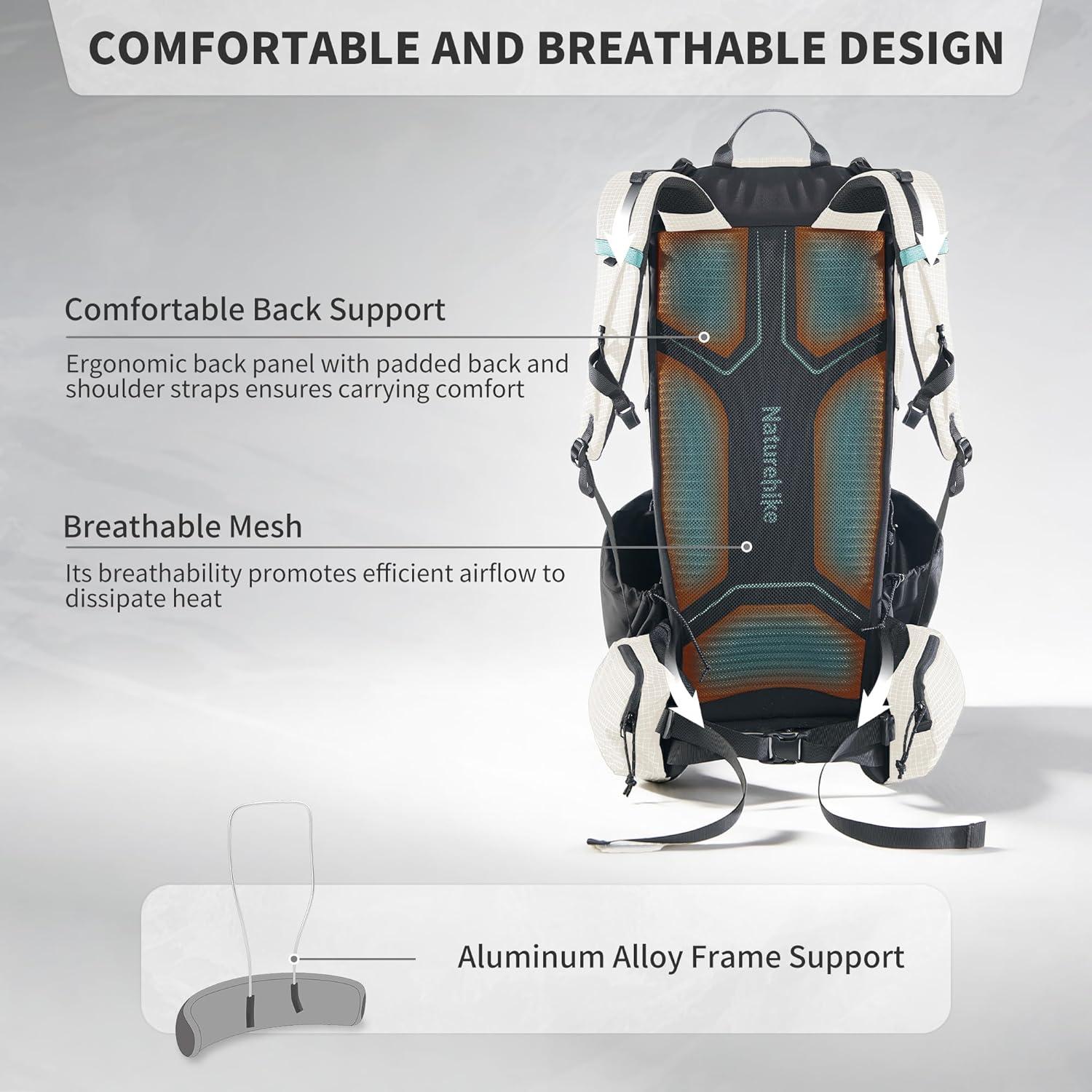image:imageNaturehike Rock 20 Internal Frame Hiking Backpack 30L45L65L Ultralight with Rain Cover Backpack for Men and WomenWhite