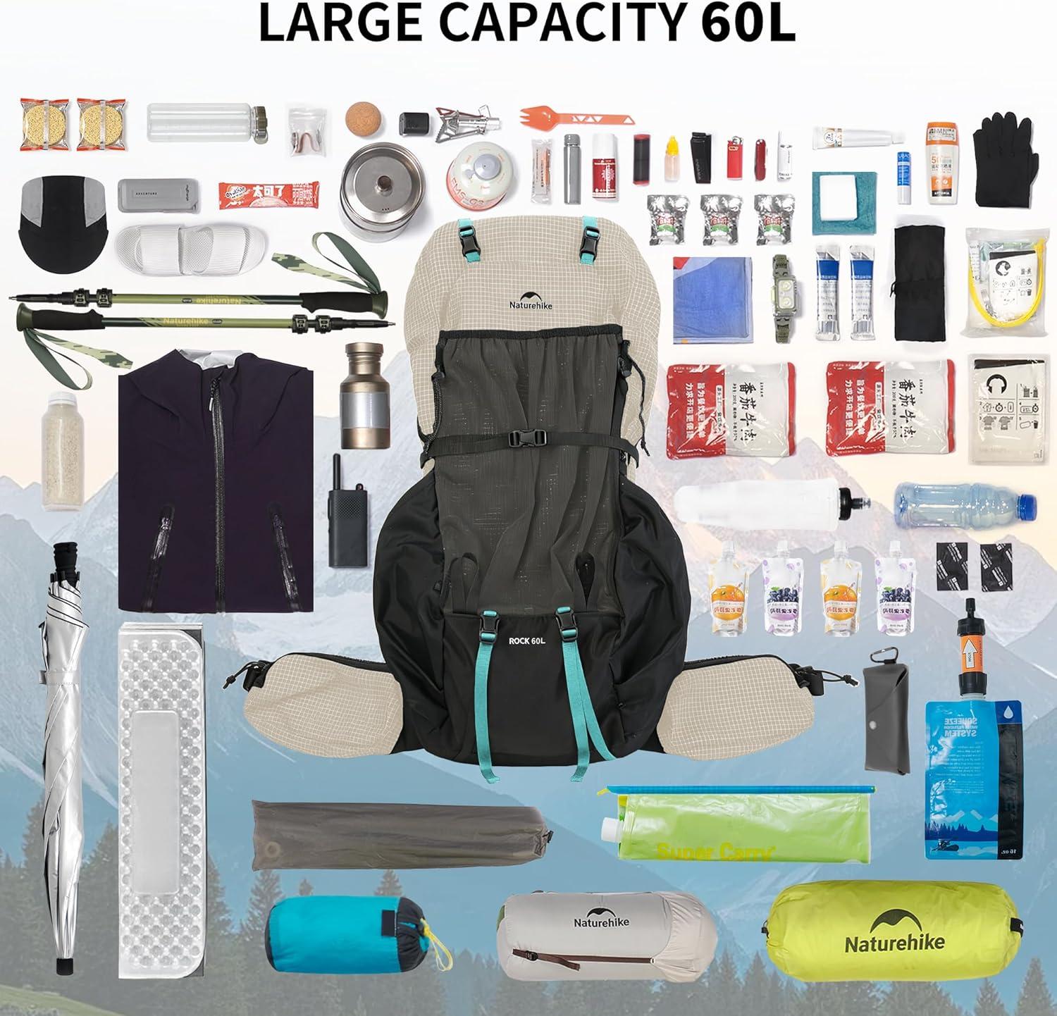image:imageNaturehike Rock 20 Internal Frame Hiking Backpack 30L45L65L Ultralight with Rain Cover Backpack for Men and WomenWhite
