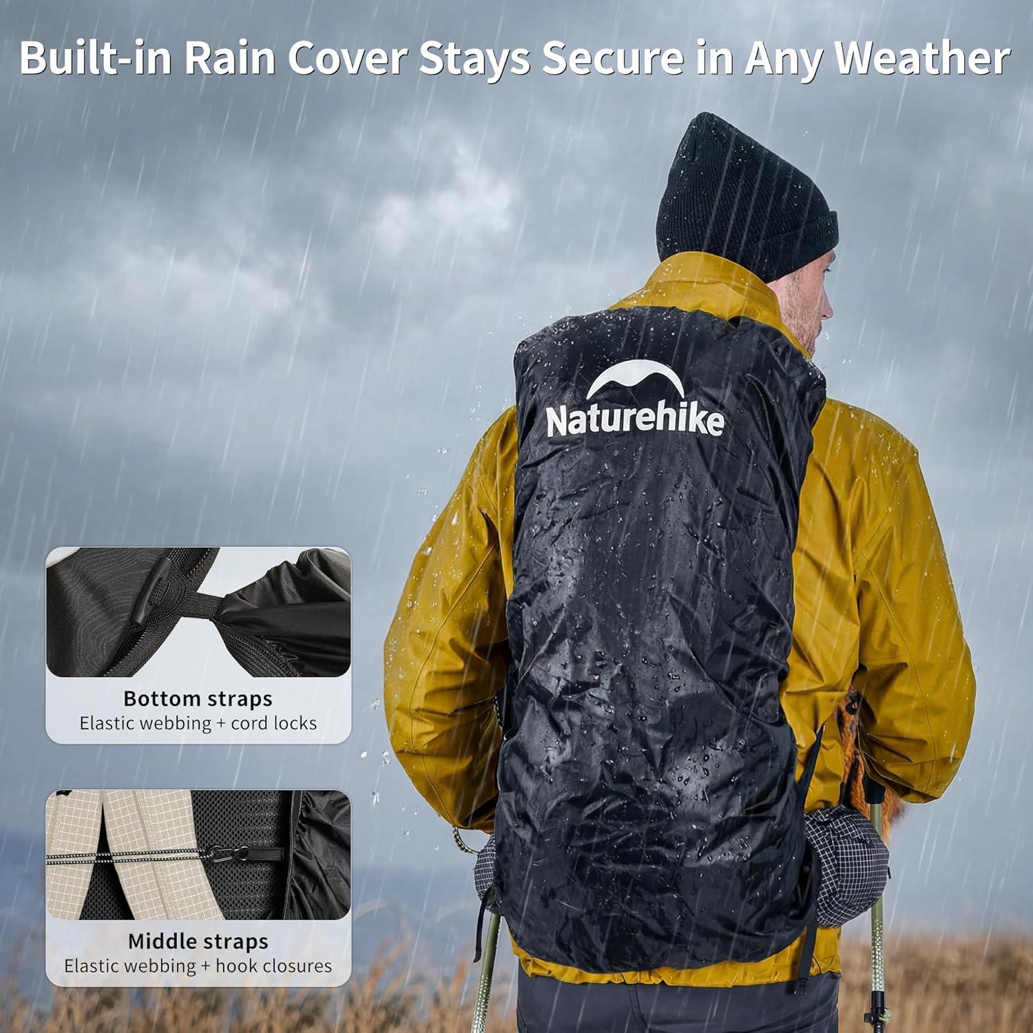 image:imageNaturehike Rock 20 Internal Frame Hiking Backpack 30L45L65L Ultralight with Rain Cover Backpack for Men and WomenWhite