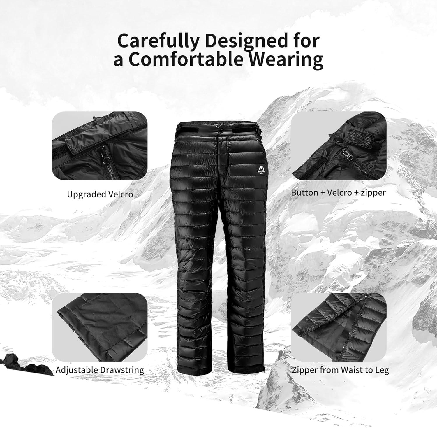 image:imageNaturehike Side Zipper Down Pants Mens Womens Winter Snow Ski Pants Windproof Warm Insulated Puffy TrousersBlackl