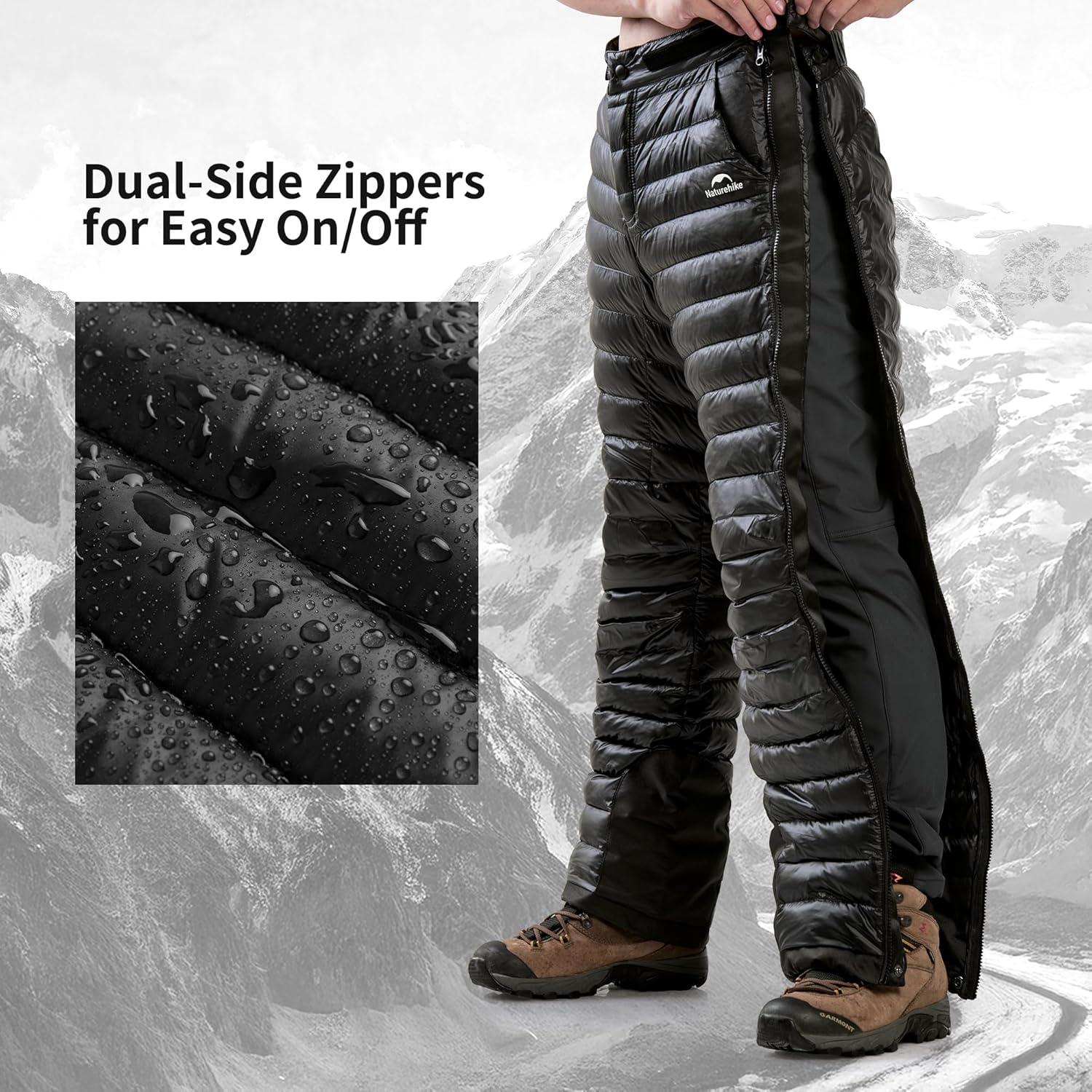 image:imageNaturehike Side Zipper Down Pants Mens Womens Winter Snow Ski Pants Windproof Warm Insulated Puffy TrousersBlackxl