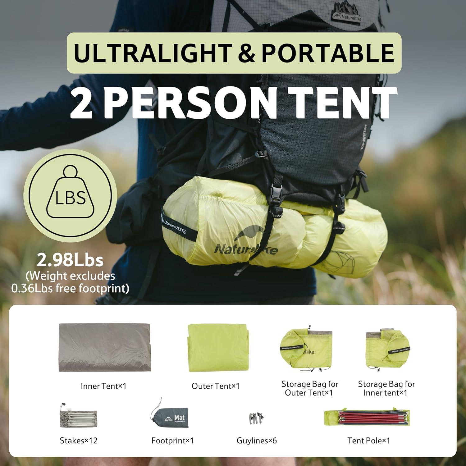 image:imageNaturehike Star River EXT Ultralight Tent with DAC Poles Waterproof 2 Person Backpacking Tent Double Layer Free Standing Two Person Tents