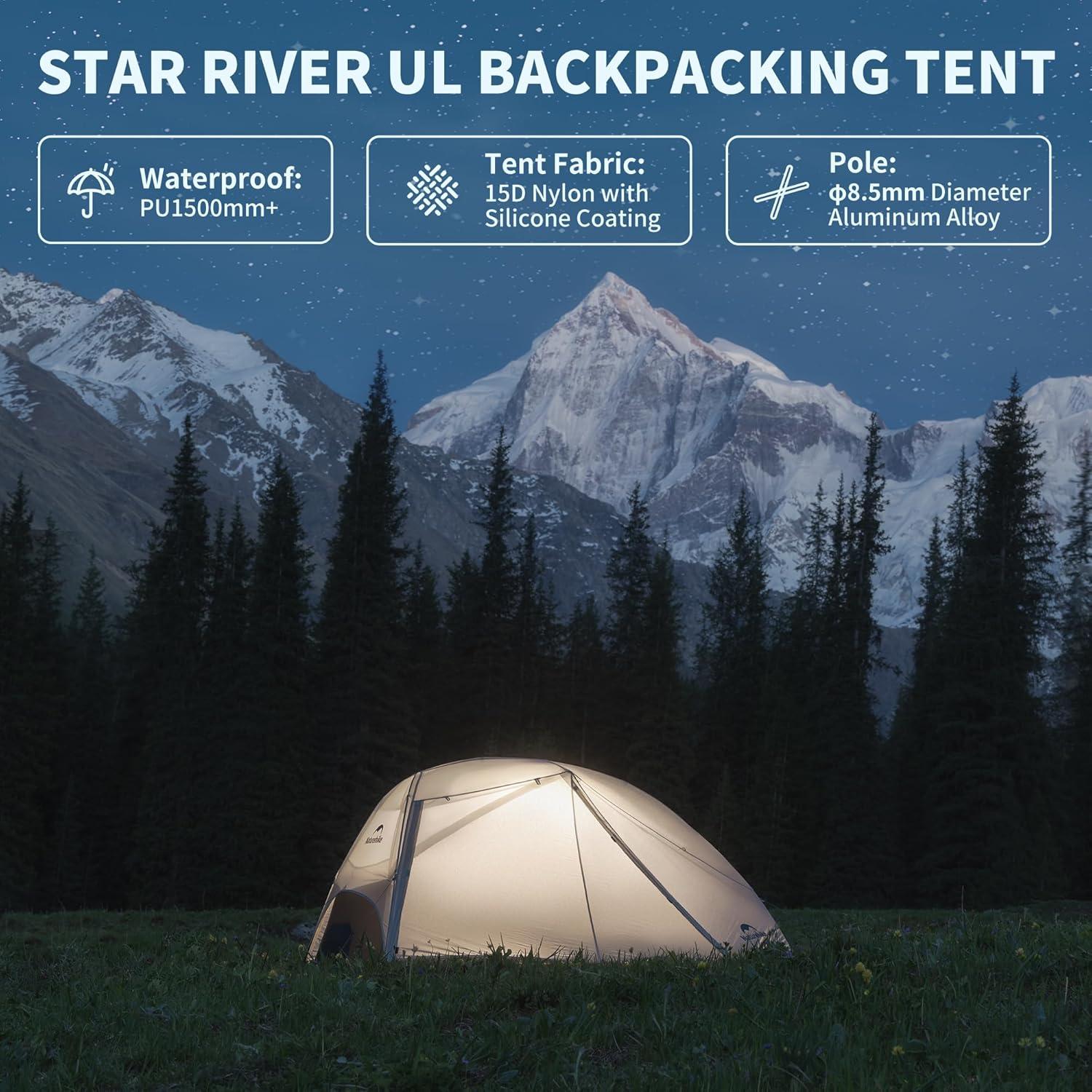 image:imageNaturehike Star River UL 2 Person Backpacking Tent Double Layer Waterproof Two Person Tents Lightweight Backpacking Cycling 2 Person TentGray