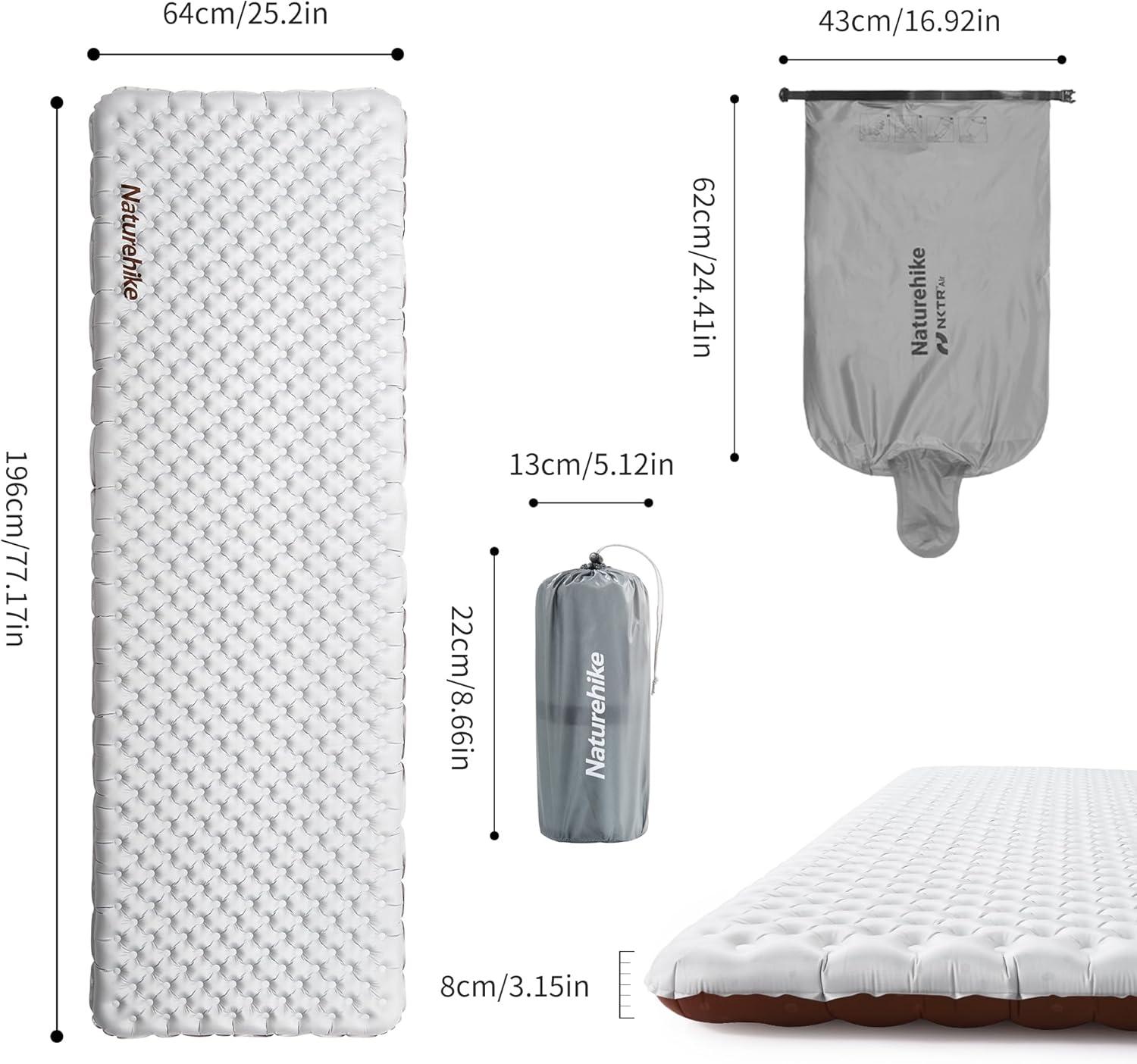 image:imageNaturehike Ultralight Insulated Sleeping Pad with R58 32in Thickened Patchworkable Inflatable Double Sleeping Mat for Camping Hiking Climbing with Inflatable BagSilverrectangularlarge