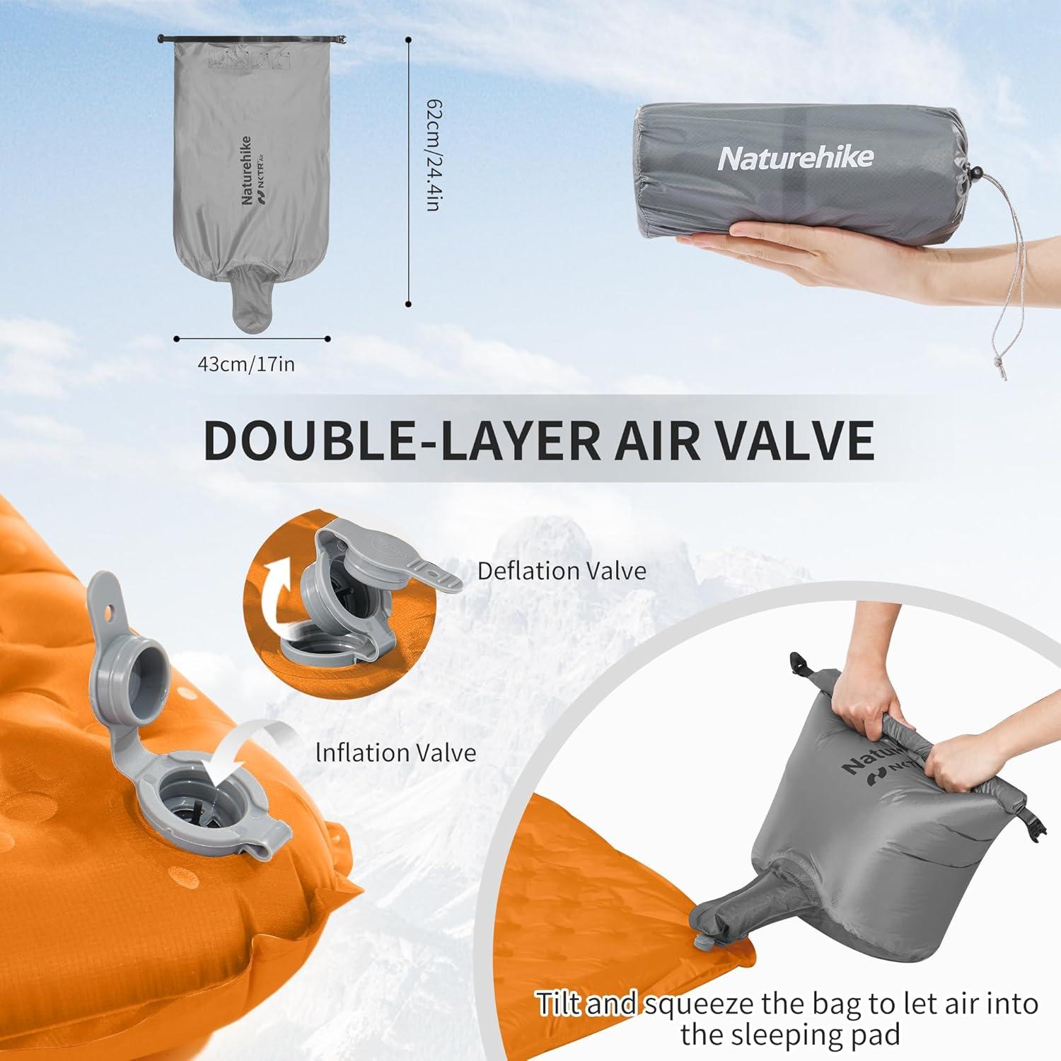 image:imageNaturehike Ultralight Insulated Sleeping Pad with R58 32in Thickened Patchworkable Inflatable Double Sleeping Mat for Camping Hiking Climbing with Inflatable BagOrangerectangularlarge