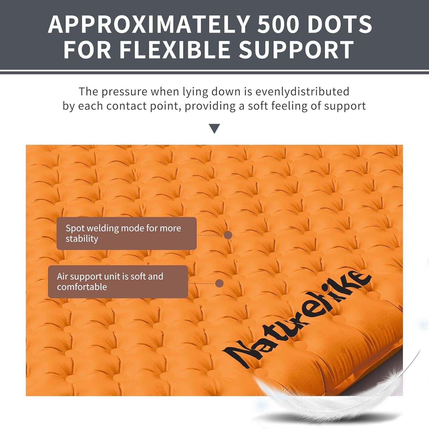 image:imageNaturehike Ultralight Insulated Sleeping Pad with R58 32in Thickened Patchworkable Inflatable Double Sleeping Mat for Camping Hiking Climbing with Inflatable BagOrangerectangularlarge