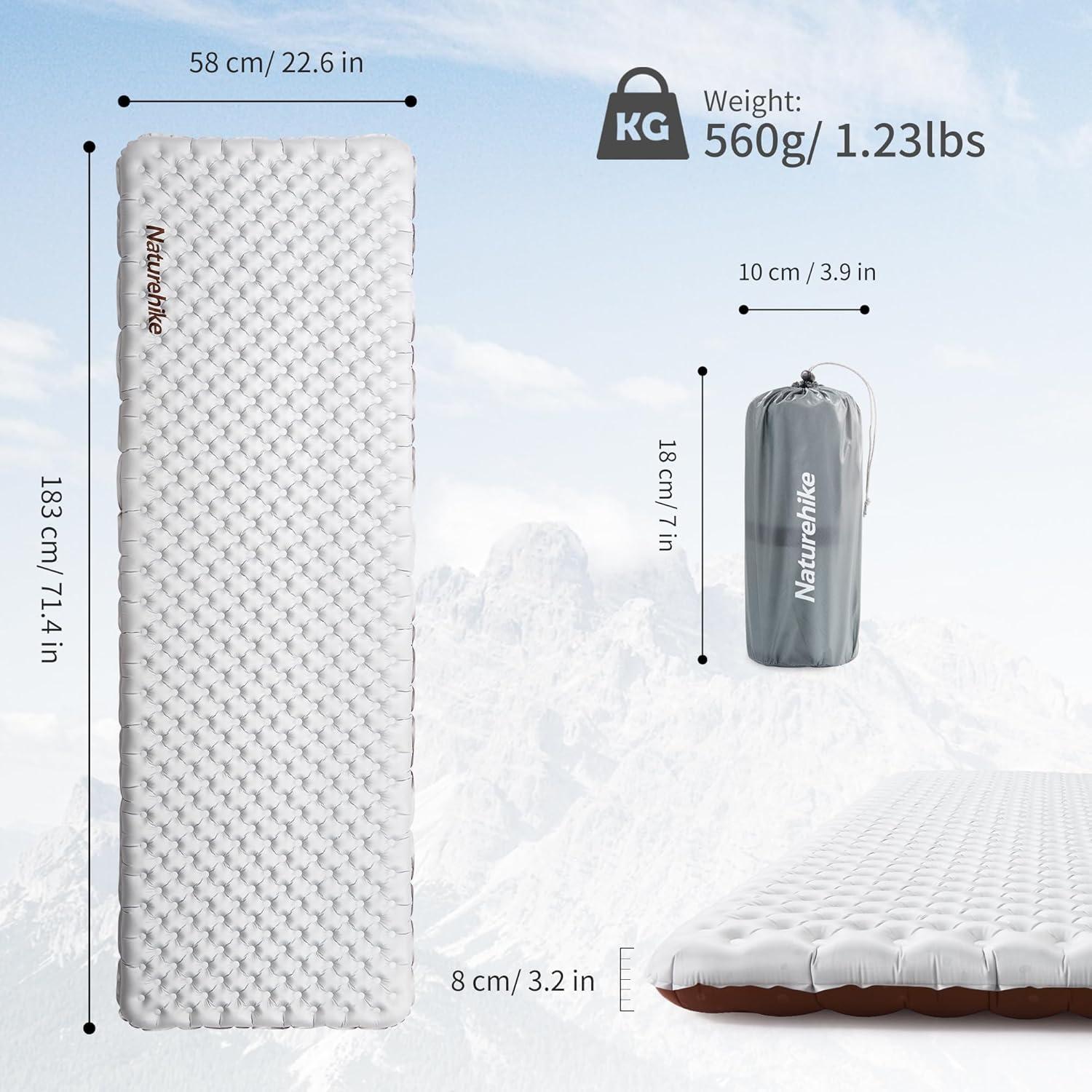 image:imageNaturehike Ultralight Insulated Sleeping Pad with R58 32in Thickened Patchworkable Inflatable Double Sleeping Mat for Camping Hiking Climbing with Inflatable BagSilverrectangular