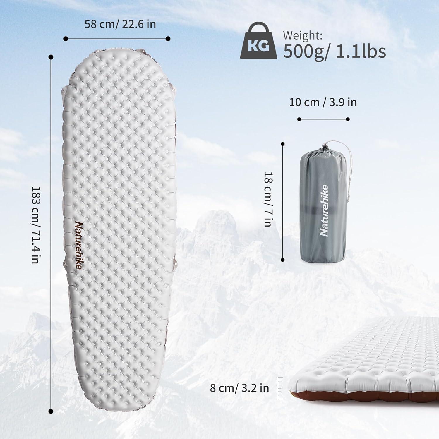 image:imageNaturehike Ultralight Insulated Sleeping Pad with R58 32in Thickened Patchworkable Inflatable Double Sleeping Mat for Camping Hiking Climbing with Inflatable BagSilvermummy