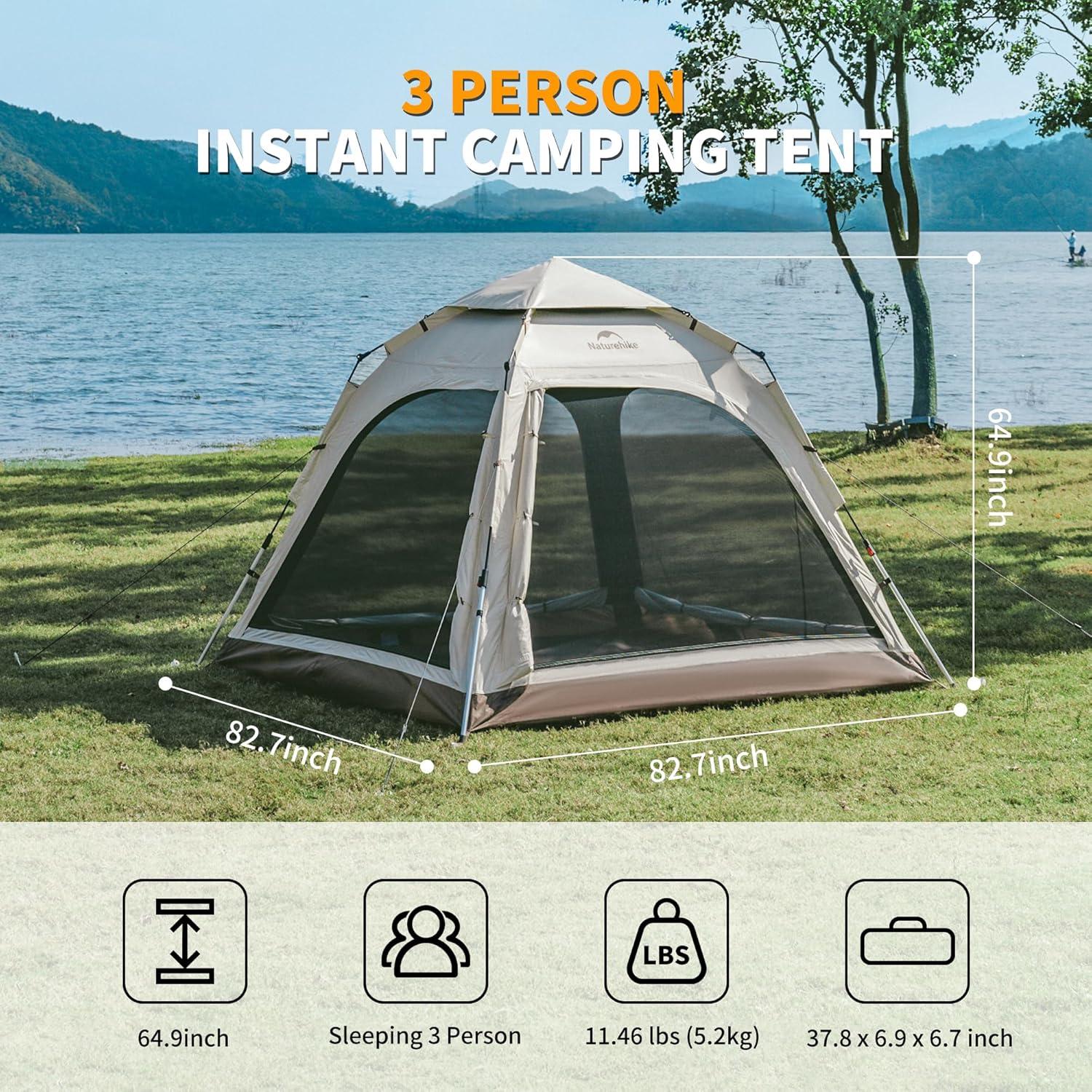 image:imageNaturehike Upgraded Ango 34 Person Blackout TentInstant Pop up Tents for Camping Waterproof AntiUV Camping TentBrown3 Person