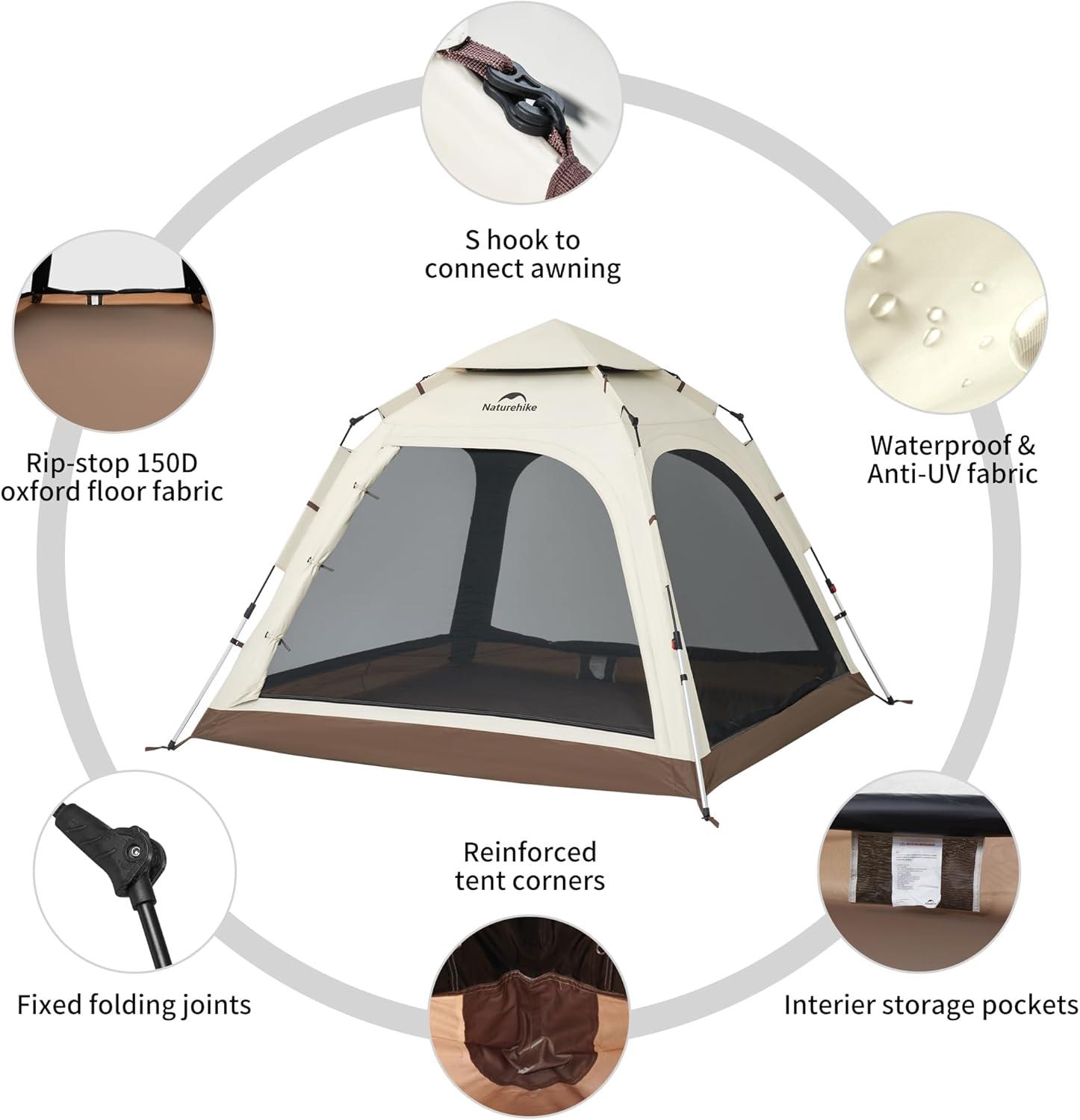 image:imageNaturehike Upgraded Ango 34 Person Blackout TentInstant Pop up Tents for Camping Waterproof AntiUV Camping TentBrown3 Person