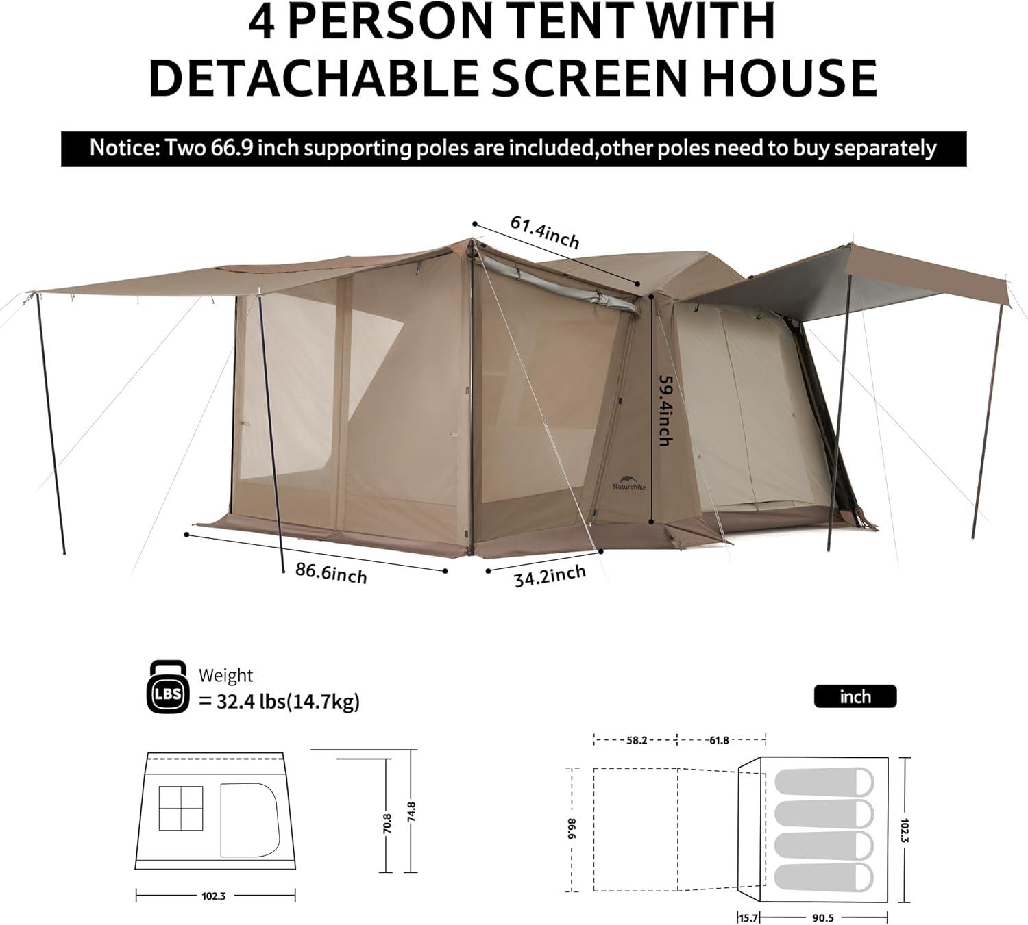 image:imageNaturehike Village Instant Tent Camping Tent with Full Rainfly Waterproof Large Cabin Tents for Car Camping4 Person Premium