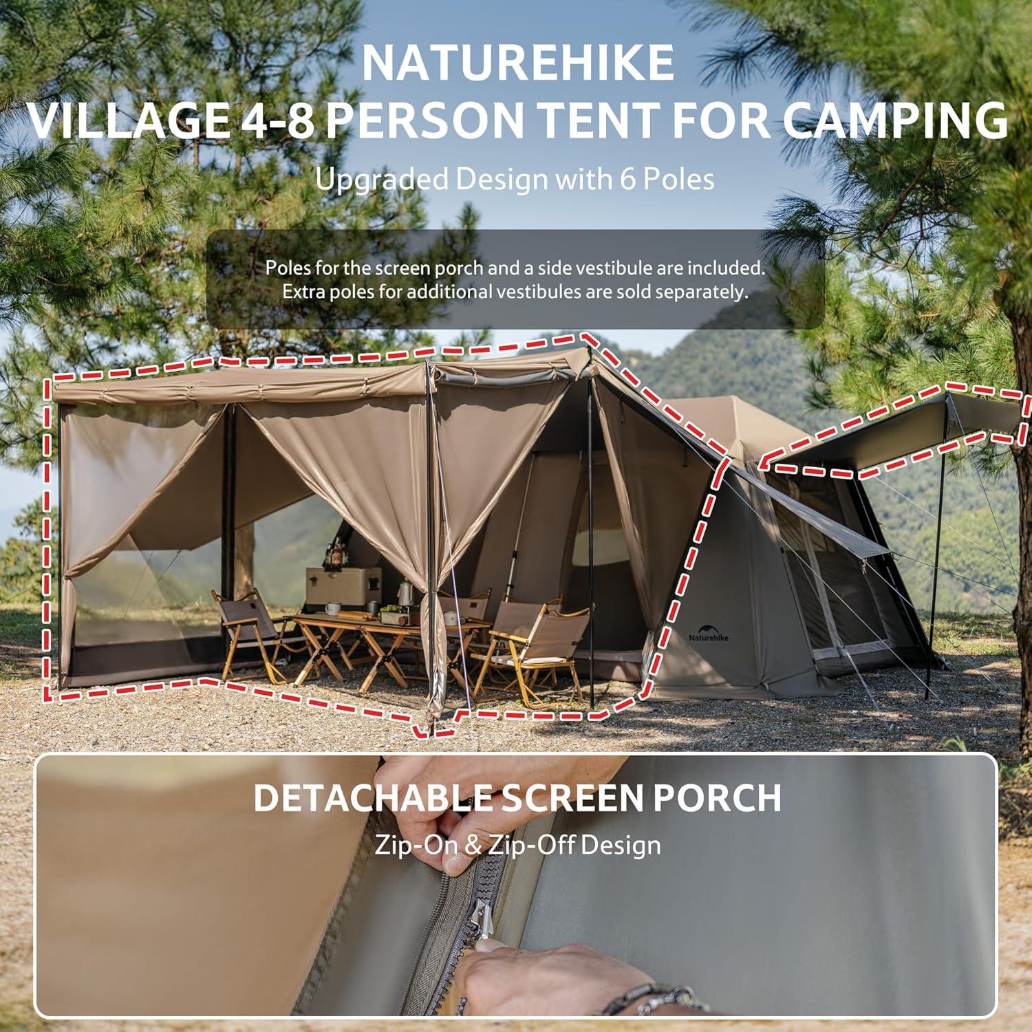 image:imageNaturehike Village Instant Tent Camping Tent with Full Rainfly Waterproof Large Cabin Tents for Car Camping8 Person Premium Pro