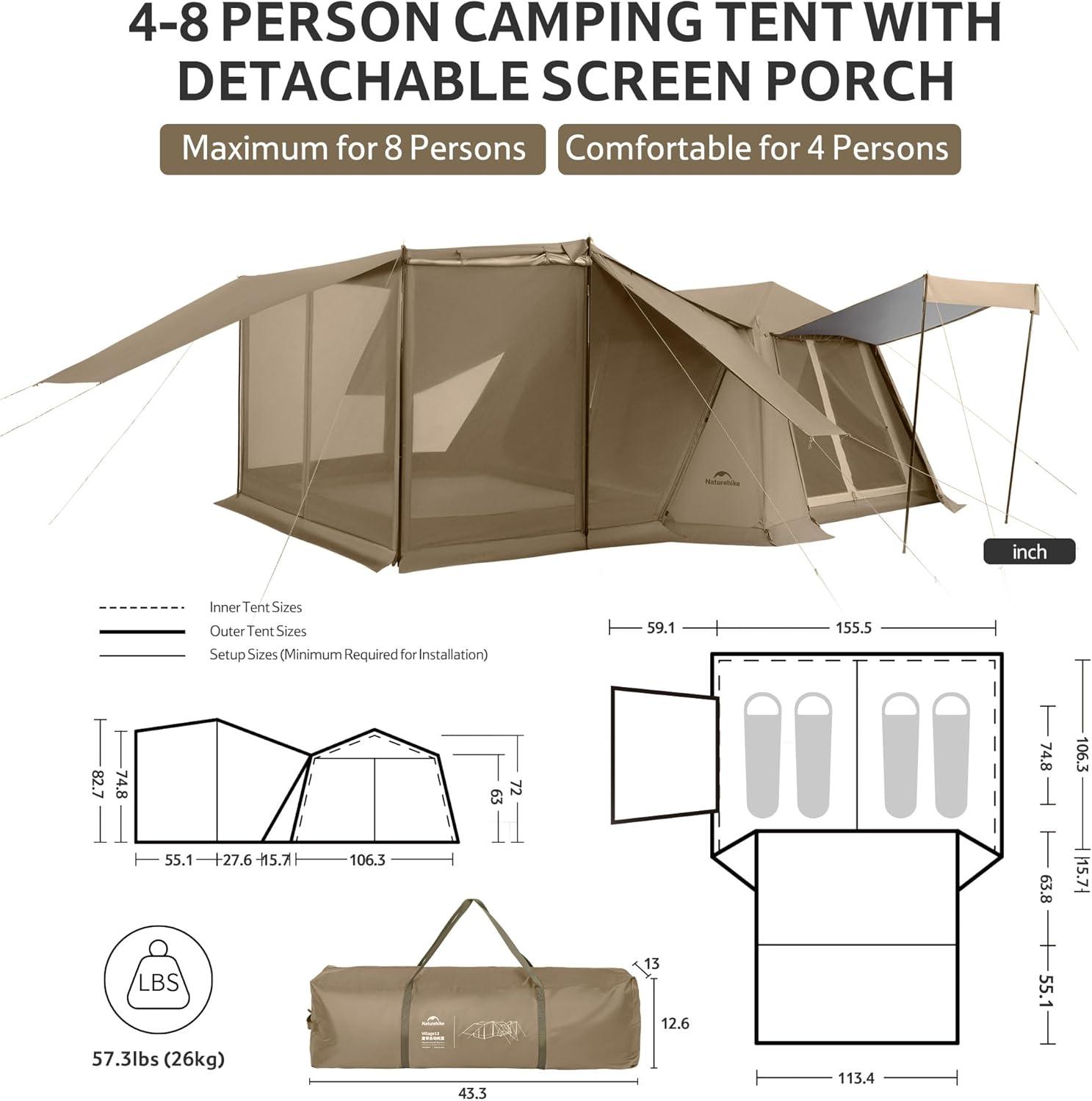 image:imageNaturehike Village Instant Tent Camping Tent with Full Rainfly Waterproof Large Cabin Tents for Car Camping8 Person Premium Pro