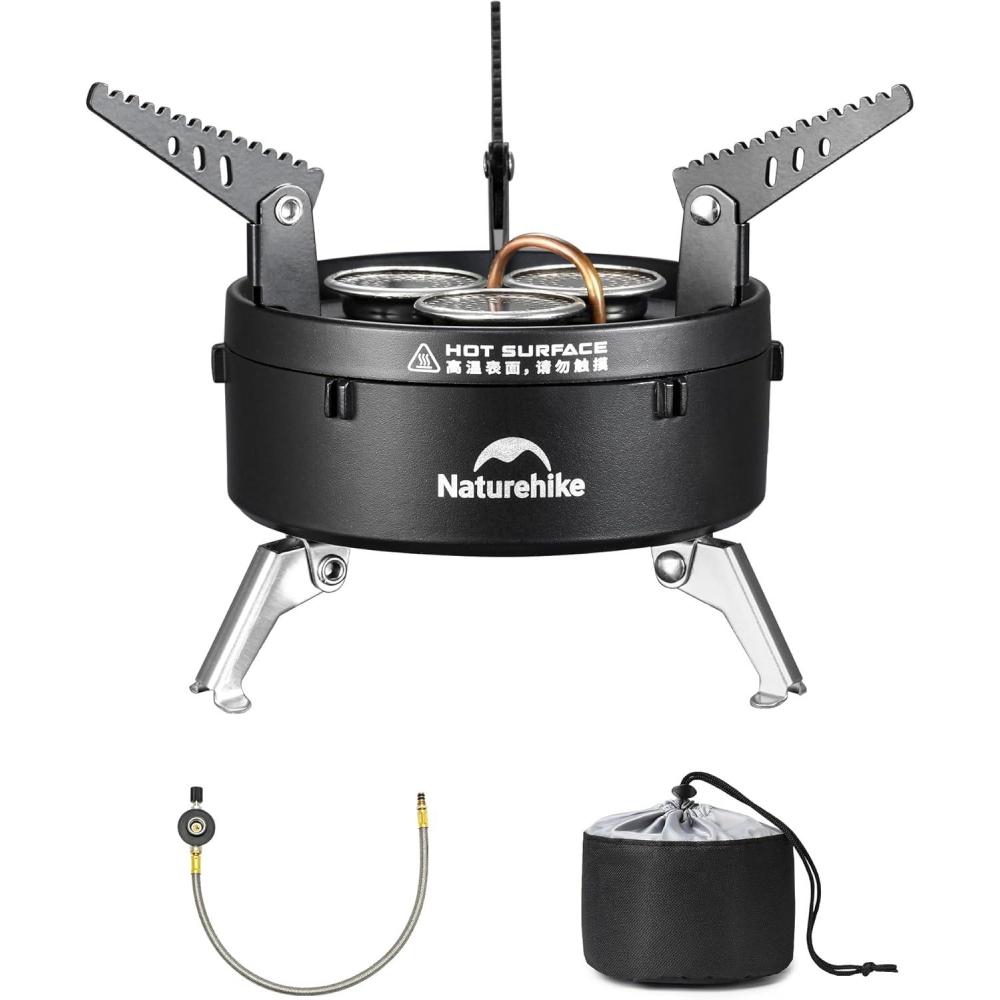 image:imageNaturehike Camping Gas Stove for IGT Table Portable Isobutane Stove with Storage Bag amp Foldable Brackets 3 Burners Camp Stove for Outdoor Car Camping Cooking Tailgating