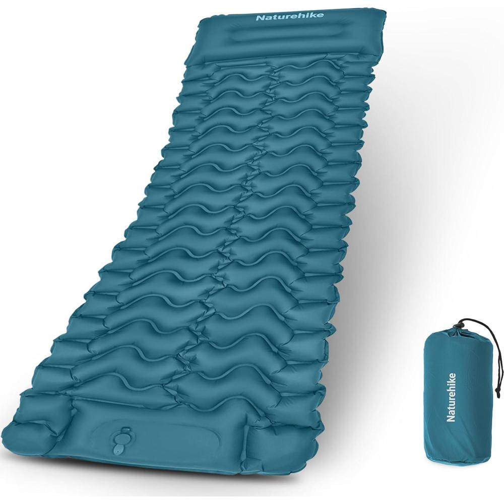 image:imageNaturehike Camping Sleeping Pad Ultralight Inflatable Sleeping Mat with Pillow Builtin Pump 26 Inch Lightweight Air Mattress for Backpacking Hiking TravelingBlue Single