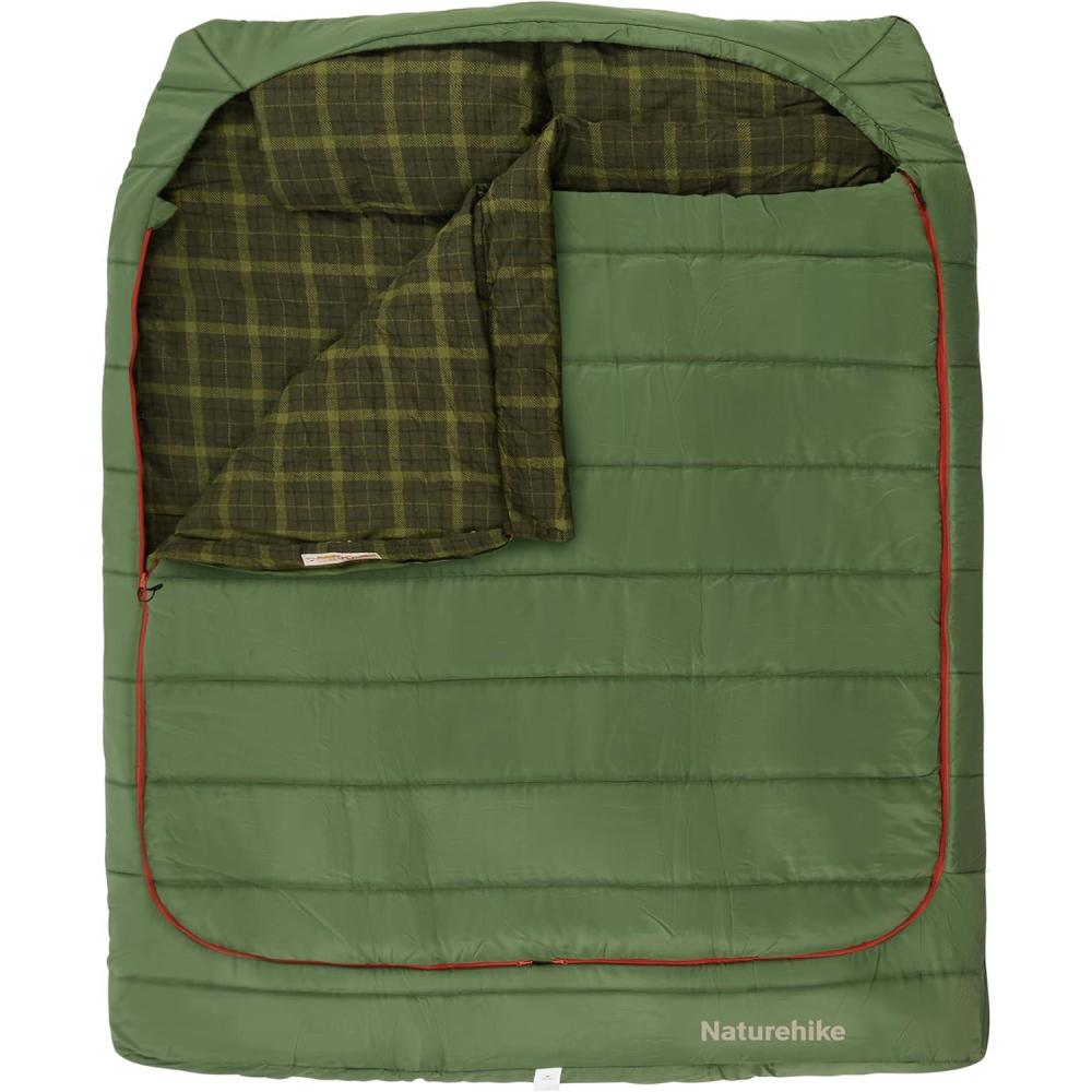 image:imageNaturehike Flannel Sleeping Bag for Adults with Pillows Doublewide Two Person Sleeping Bag for Couples amp Whole Family All Seasons for Camping Hunting amp BeddingDrill GreenISO 30
