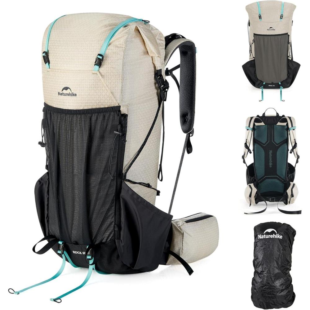 image:imageNaturehike Rock 20 Internal Frame Hiking Backpack 30L45L65L Ultralight with Rain Cover Backpack for Men and WomenWhite