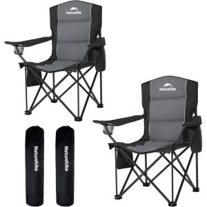 image:imageNaturehike Oversized Camping Chair with Cooler Bag Heavy Duty Lawn Chair Support 450 LBS Portable Padded Outdoor Folding Chair 2 PackGranite Black