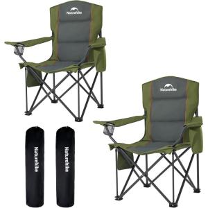 image:imageNaturehike Oversized Camping Chair with Cooler Bag Heavy Duty Lawn Chair Support 450 LBS Portable Padded Outdoor Folding Chair 2 PackWilderness Green