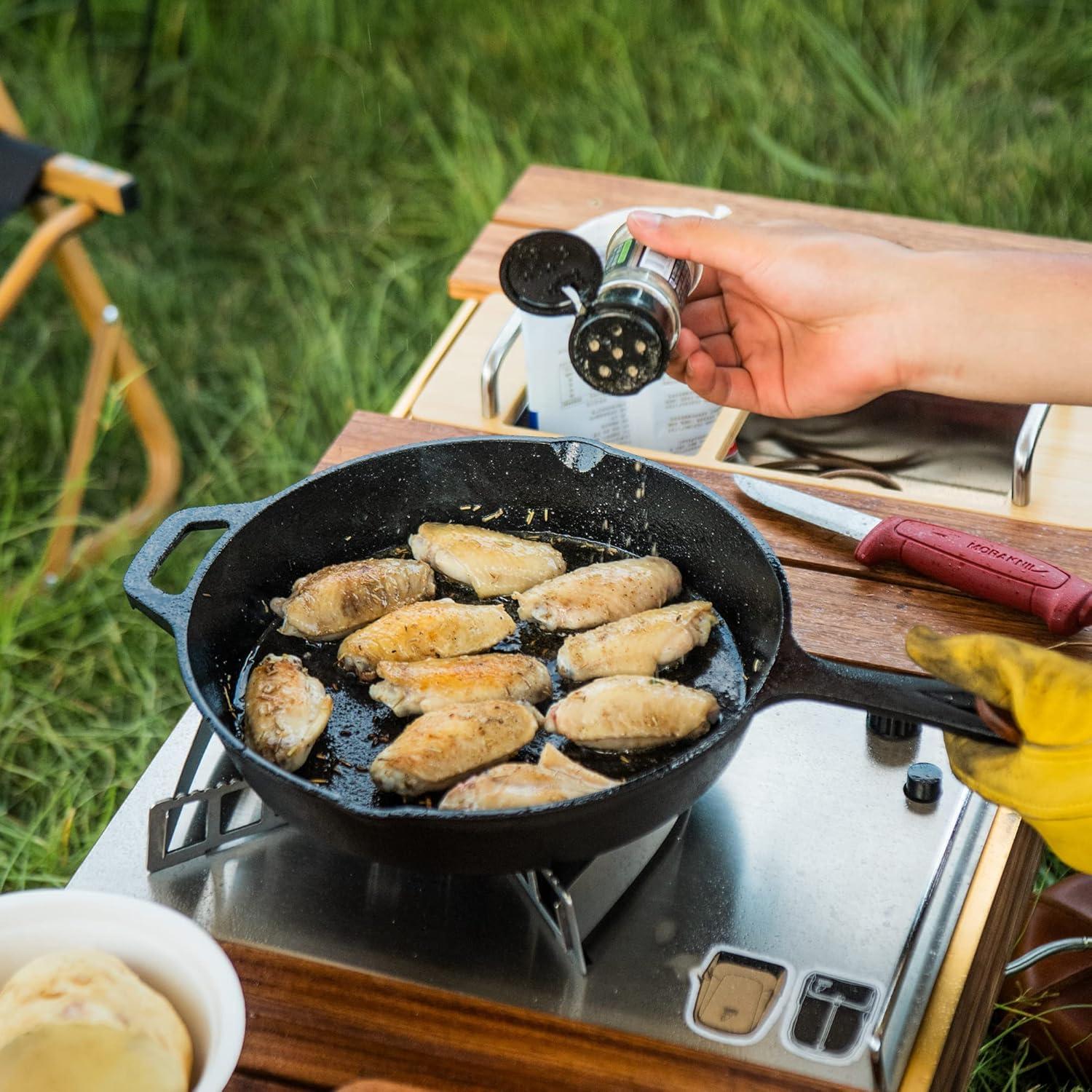 image:imageNaturehike 10 Iron Skillet Durable NonStick Seasoned Pan Strong Frying Pot with Two Pour Spouts Grill Versatile Cookware for Kitchen Camping Hiking Indoor and Outdoor Cooking Black