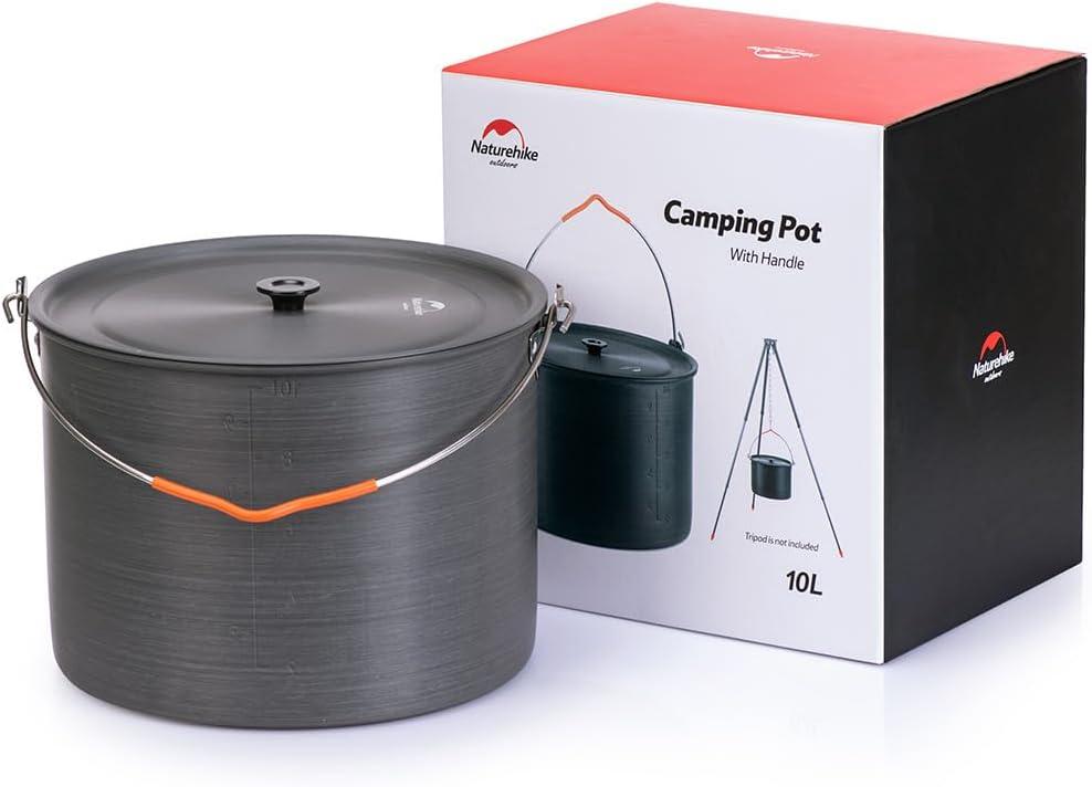 image:imageNaturehike 105 Quart Aluminum Hanging Pot 68 Person Portable Camping Pot with Lid Ultralight Outdoor Cooking Pot Cookware for Hiking Picnic Travel