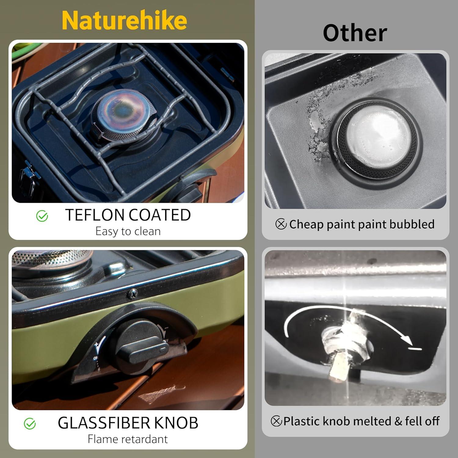 image:imageNaturehike 2 Burner Folding Camping Stove with Griddle Portable Camp Isobutane Gas Stove with 16000 BTU Adjustable Burners amp Piezo IgnitionGreenPropane Gas Storage Bag