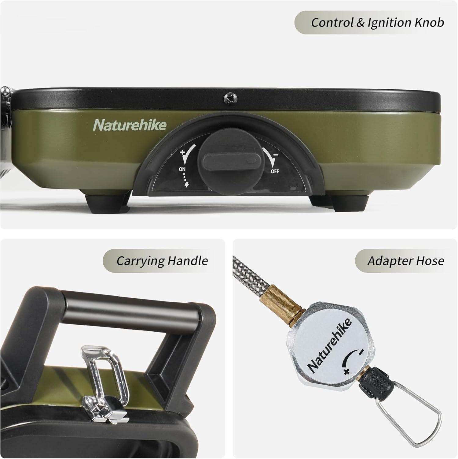 image:imageNaturehike 2 Burner Folding Camping Stove with Griddle Portable Camp Isobutane Gas Stove with 16000 BTU Adjustable Burners amp Piezo IgnitionIsobutane Gas Griddle
