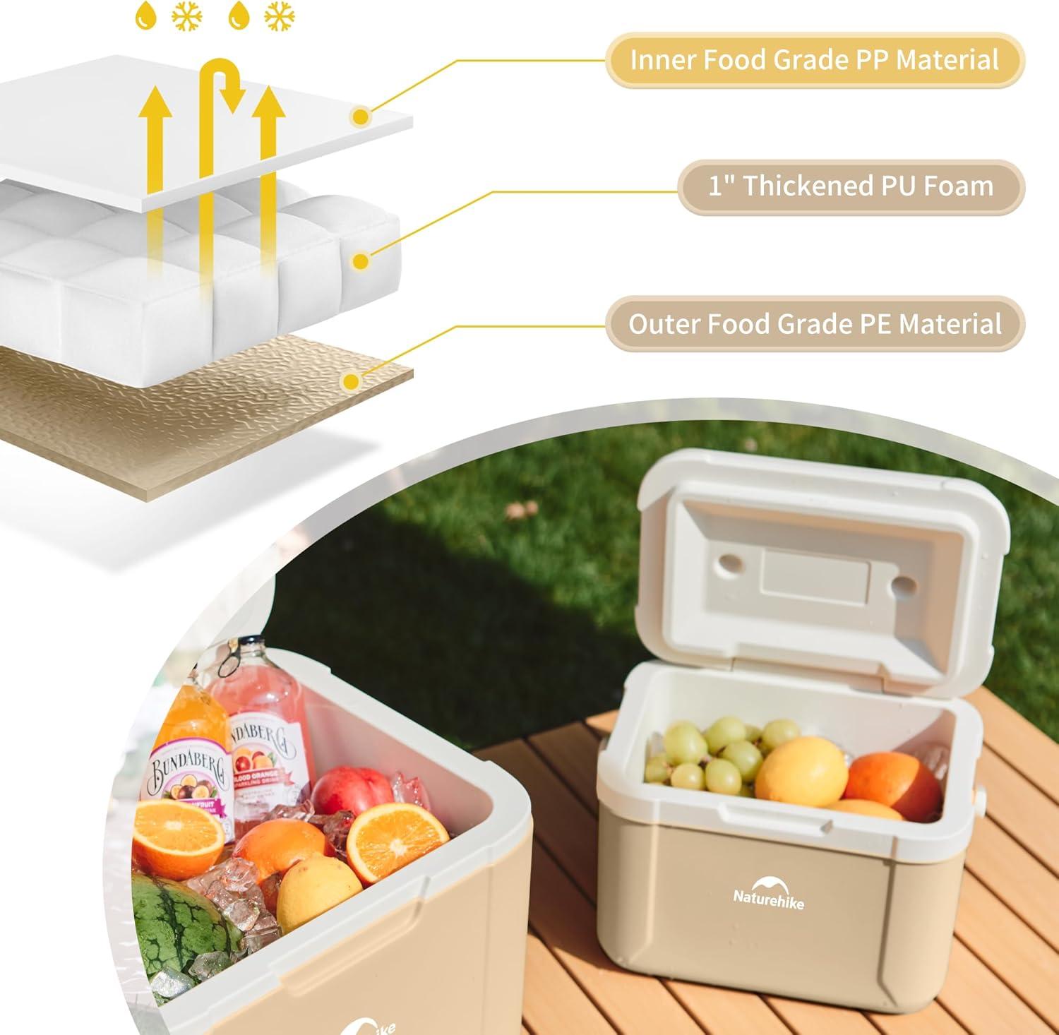 image:imageNaturehike 531519 QT Hard Cooler Insulated Ice Chest Box Portable Ice Retention Cooler for Beach Camping Picnic Fishing BarbecueBrown