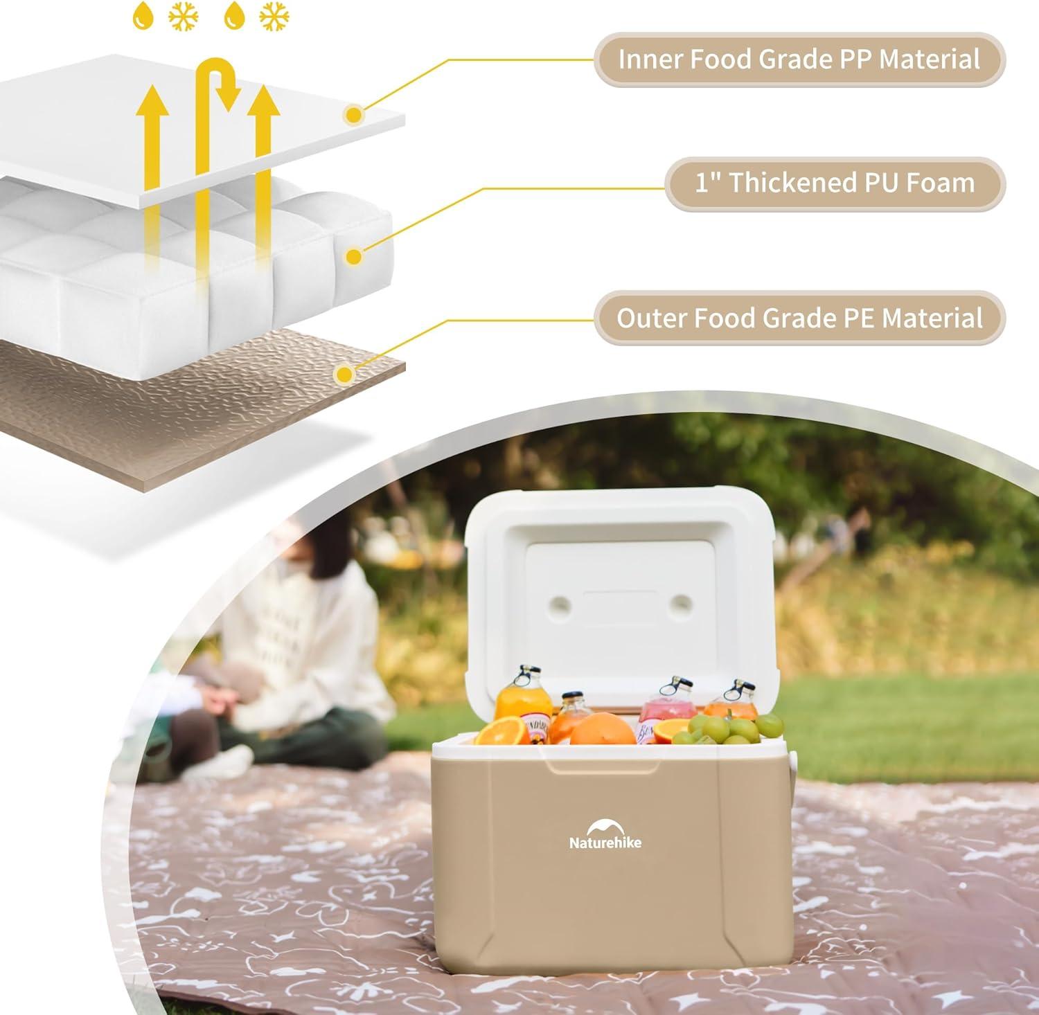image:imageNaturehike 531519 QT Hard Cooler Insulated Ice Chest Box Portable Ice Retention Cooler for Beach Camping Picnic Fishing BarbecueBrown