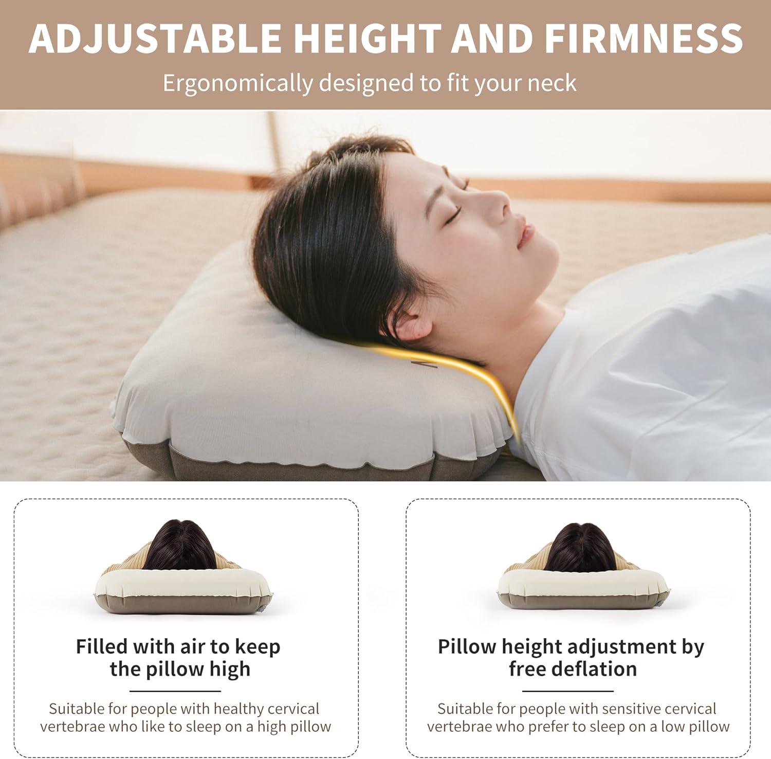 image:imageNaturehike 57oz Ultralight Inflatable Foam Bed Pillow Adjustable Firmness Ergonomic Camping Pillows for Travel Hiking Backpacking Home 2024 Asia Outdoor Gear AwardsBrown