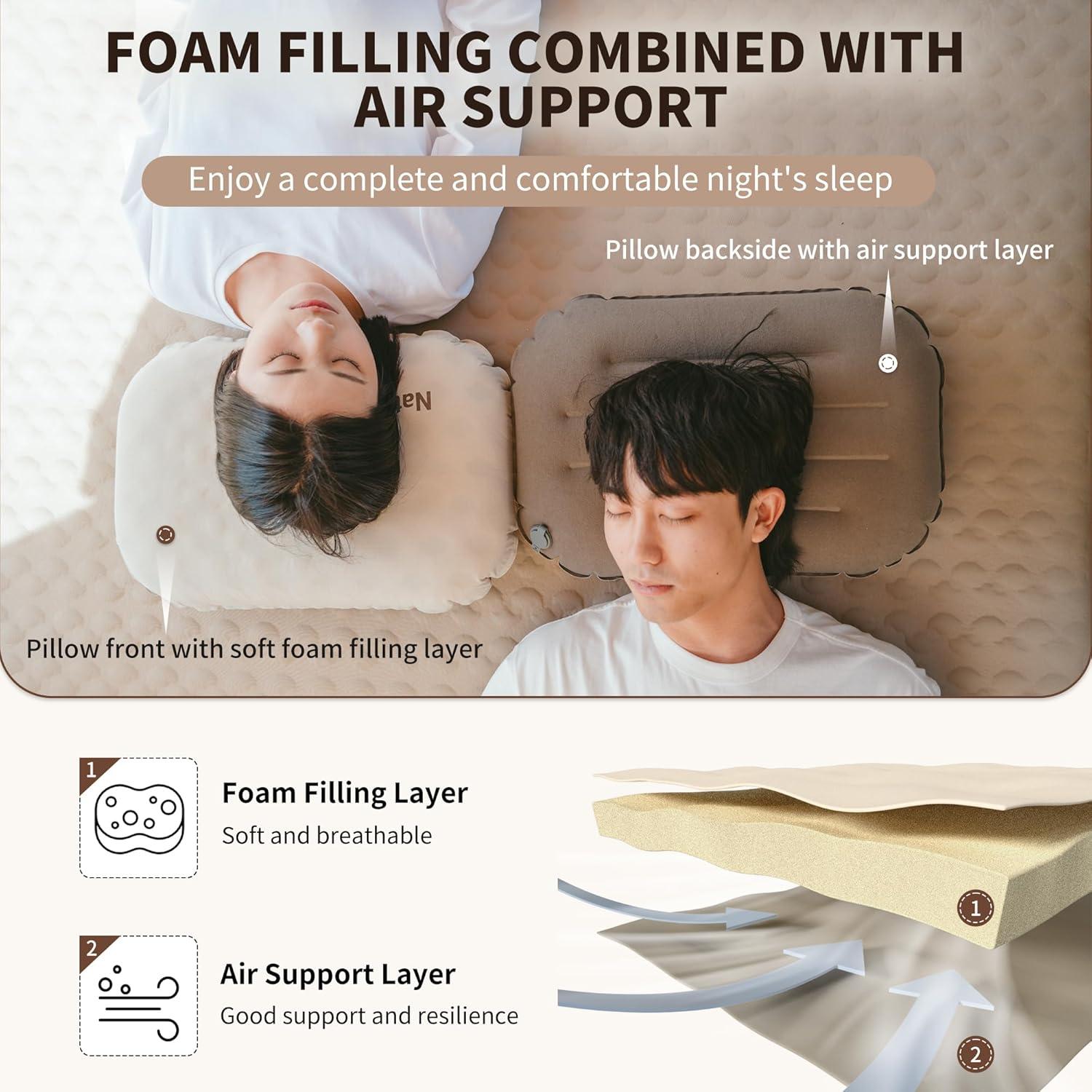 image:imageNaturehike 57oz Ultralight Inflatable Foam Bed Pillow Adjustable Firmness Ergonomic Camping Pillows for Travel Hiking Backpacking Home 2024 Asia Outdoor Gear AwardsBrown
