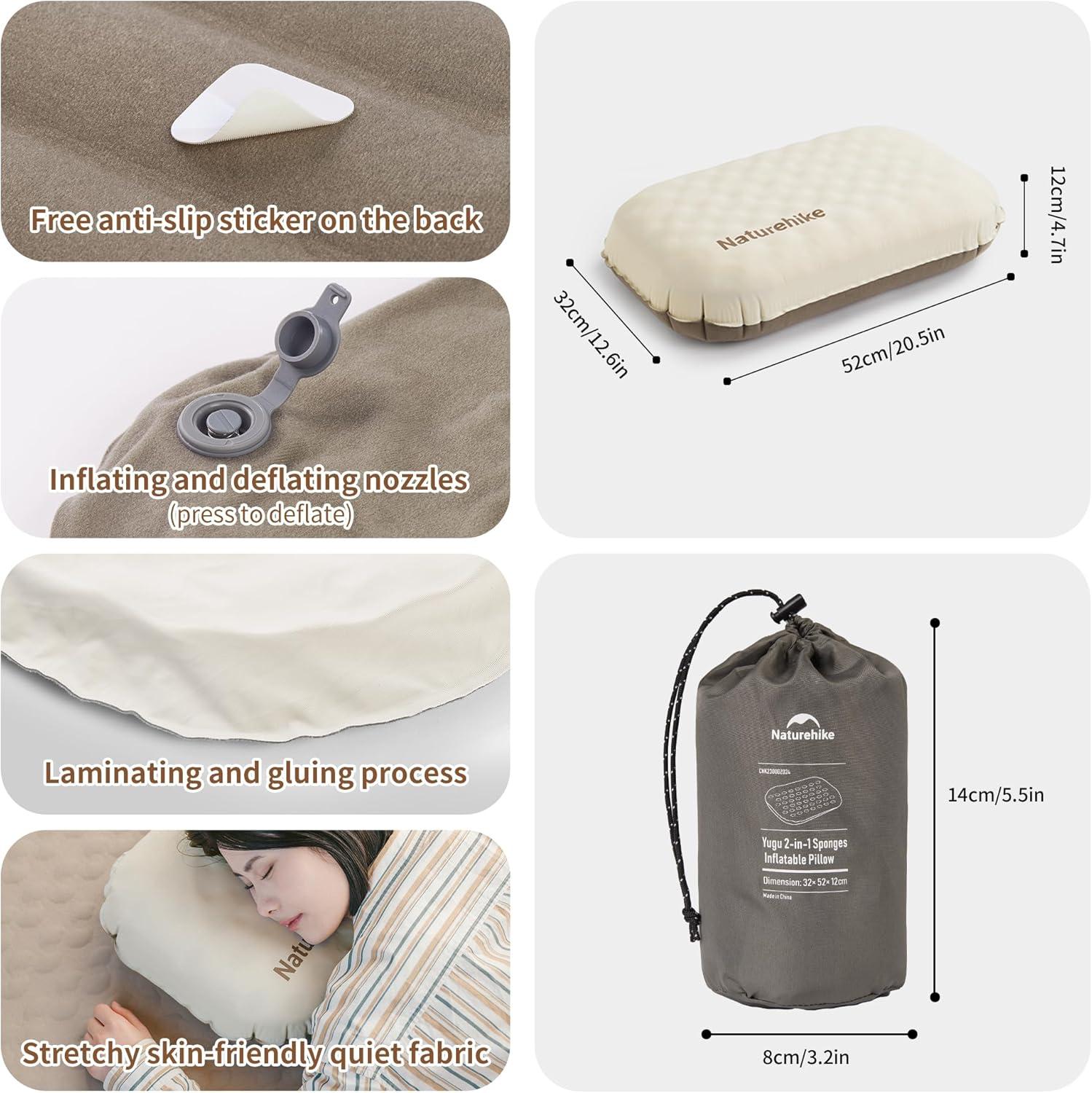 image:imageNaturehike 57oz Ultralight Inflatable Foam Bed Pillow Adjustable Firmness Ergonomic Camping Pillows for Travel Hiking Backpacking Home 2024 Asia Outdoor Gear AwardsBrown