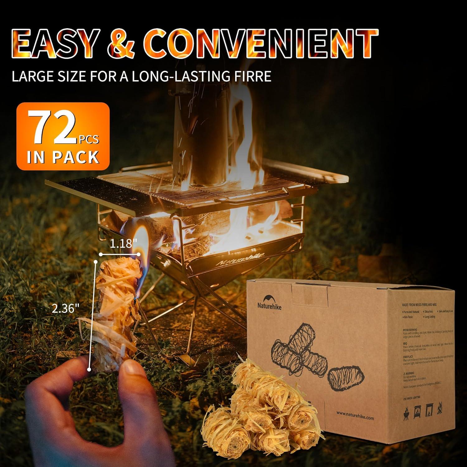 image:imageNaturehike 72 pcs Fire Starter Odorless Natural Pine Fire Starters for Fireplace Campfires Grill Wood amp Pellet Stove Chimney Fire Pit BBQ Smoker