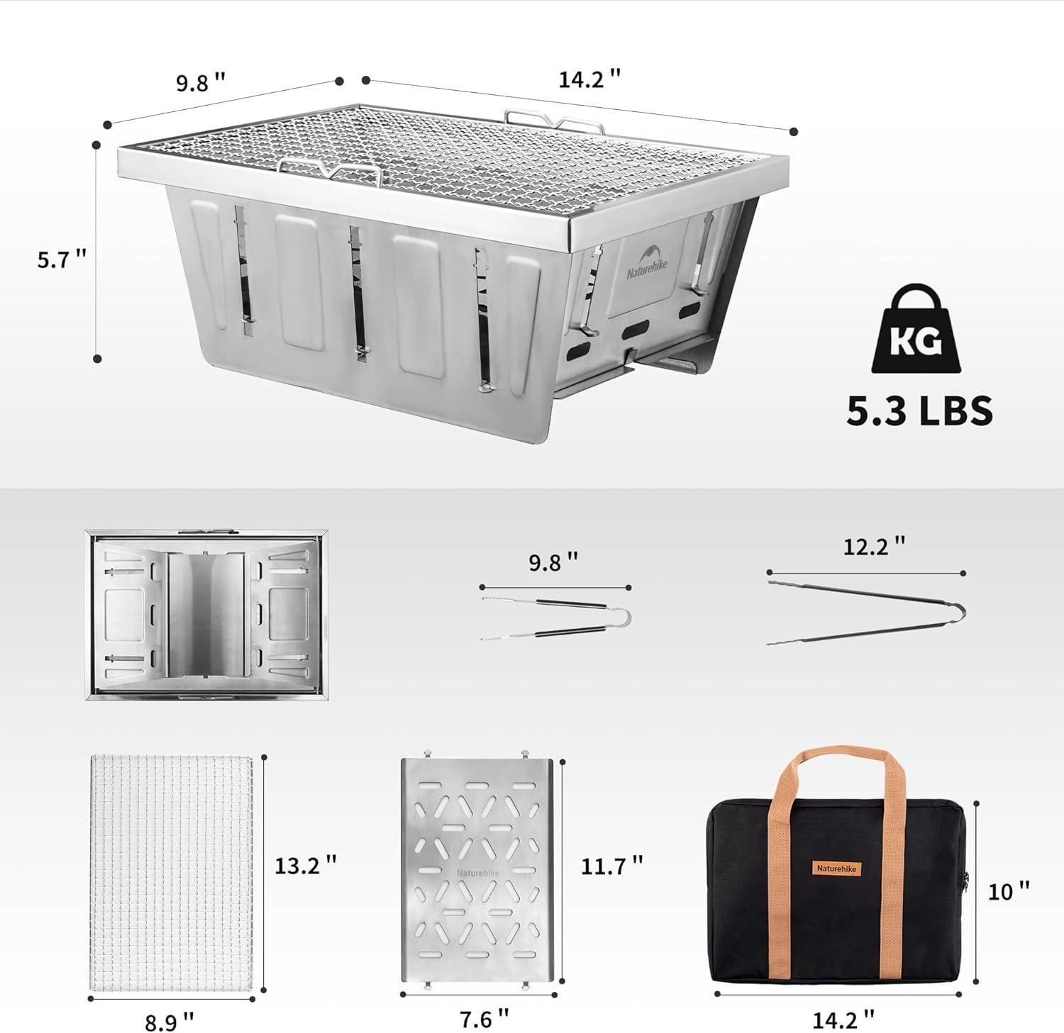 image:imageNaturehike Camping Charcoal Grill for IGT Table Folding Barbecue Grill with Tongs amp Carry Bag Portable BBQ Grill for Outdoor Car Camping Cooking Tailgating