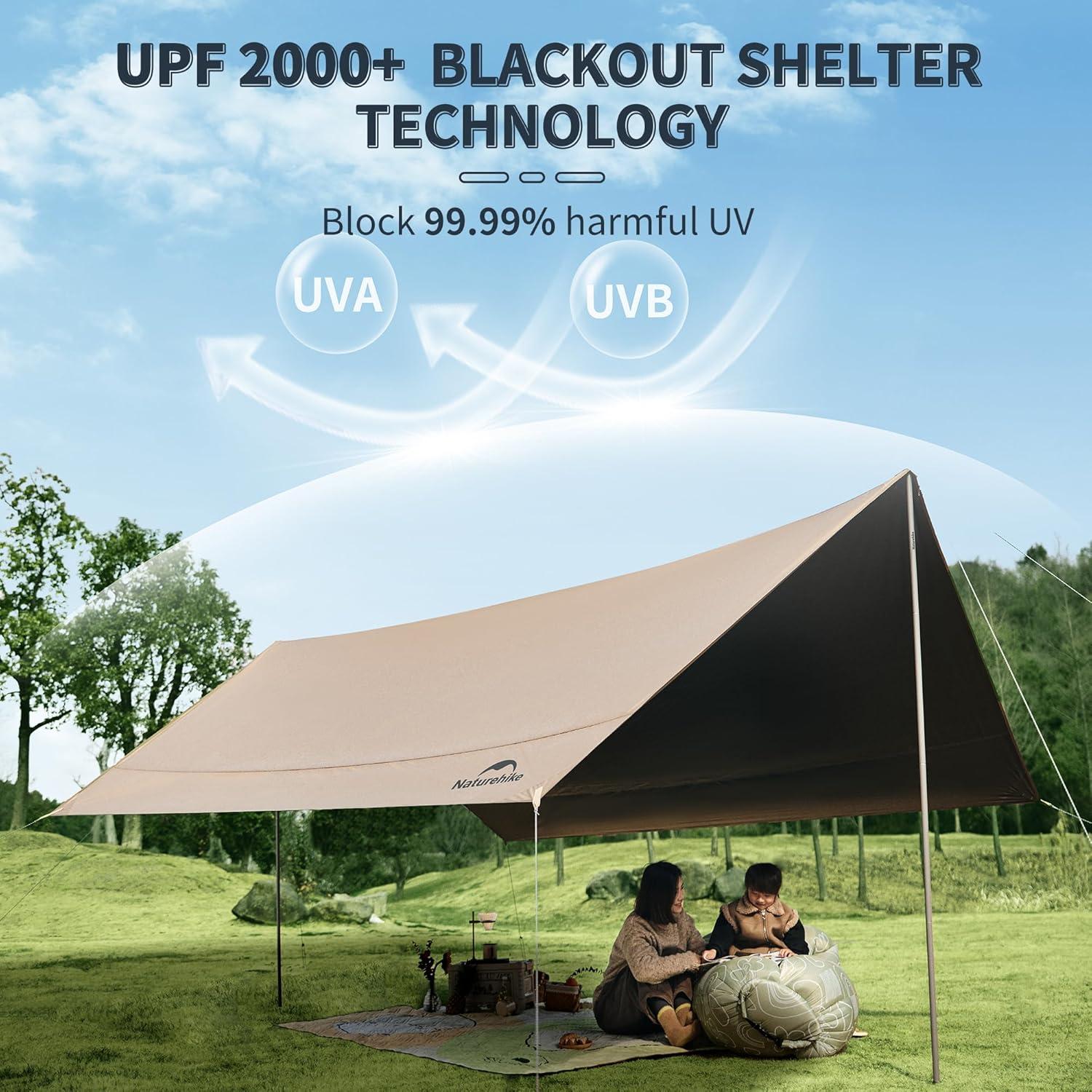 image:imageNaturehike Cloud Skies Camping Tent Tarp with Poles Waterproof PU 18000mm Rain Shelter AntiUV UPF2000 Camping Sun Shelter Canopy13 X 96ft