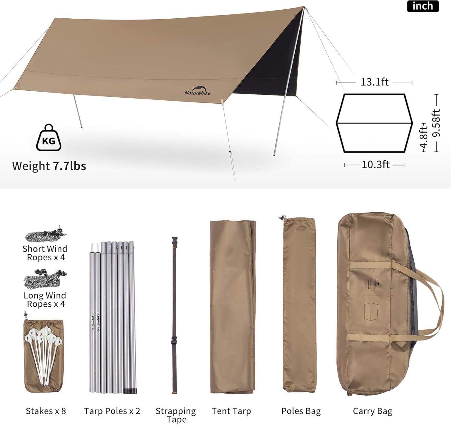 image:imageNaturehike Cloud Skies Camping Tent Tarp with Poles Waterproof PU 18000mm Rain Shelter AntiUV UPF2000 Camping Sun Shelter Canopy13 X 96ft